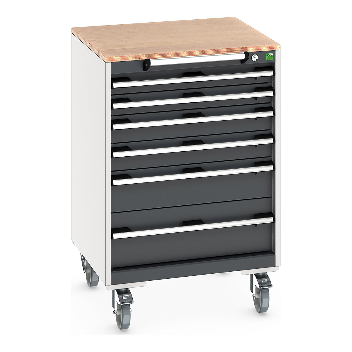 Bott Cubio Mobile Cabinets | 650mm Wide, Bott Cubio Mobile Cabinets | 650mm Wide, Bott Cubio Mobile Cabinet | 990h x 650w x 650d mm | 6 Drawers | MPX Worktop | Dark Grey Drawers | Light Grey Housing-0