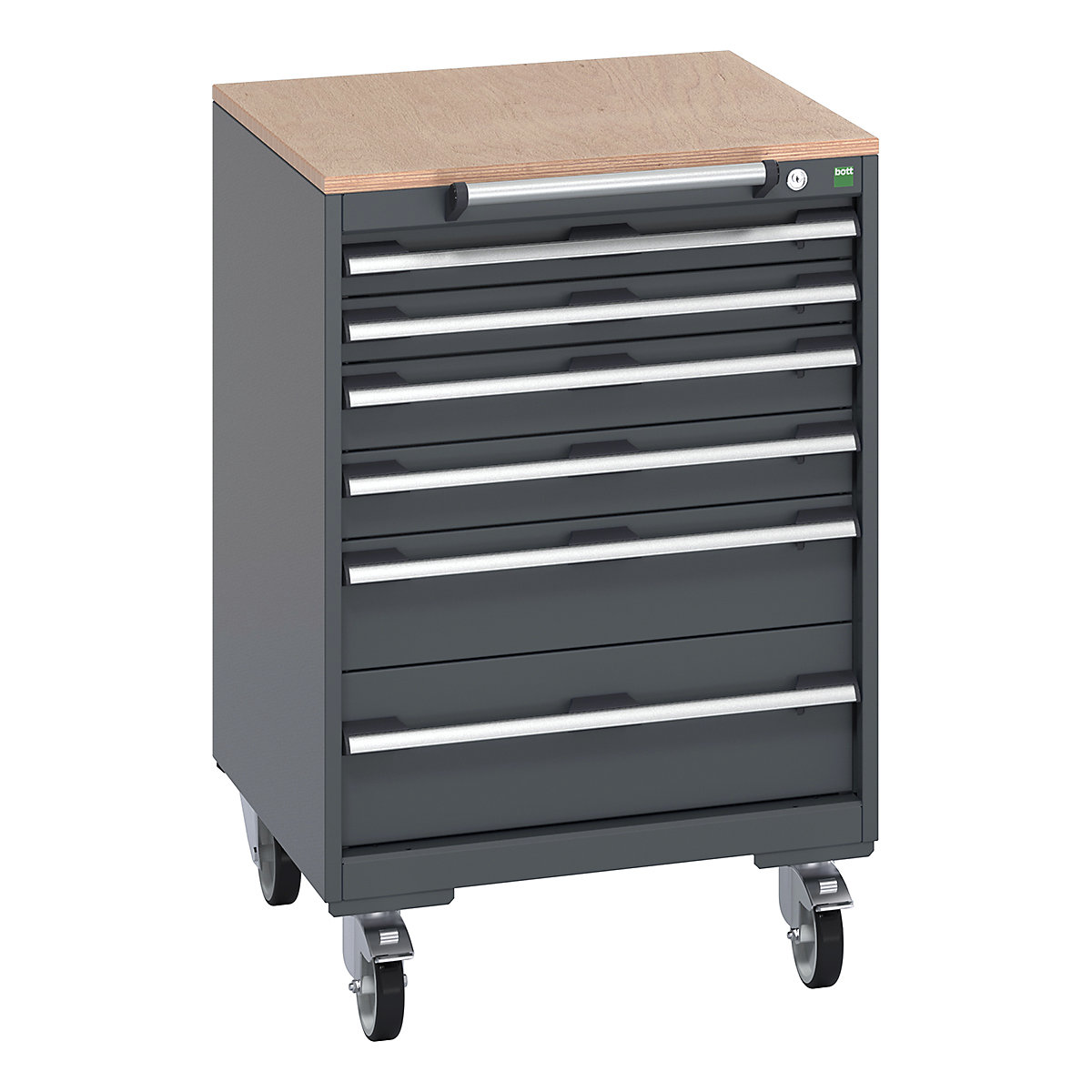 Bott Cubio Mobile Cabinets | 650mm Wide, Bott Cubio Mobile Cabinets | 650mm Wide, Bott Cubio Mobile Cabinet | 990h x 650w x 650d mm | 6 Drawers | MPX Worktop | Dark Grey Drawers | Dark Grey Housing-0