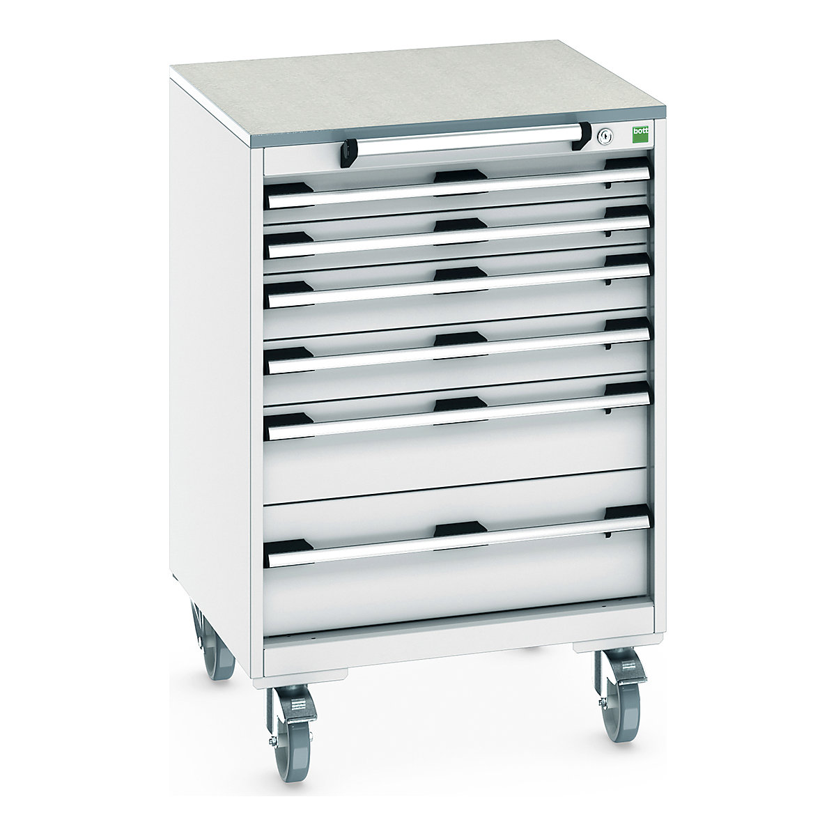 Bott Cubio Mobile Cabinets | 650mm Wide, Bott Cubio Mobile Cabinets | 650mm Wide, Bott Cubio Mobile Cabinet | 990h x 650w x 650d mm | 6 Drawers | Lino Worktop | Light Grey Drawers | Light Grey Housing-0
