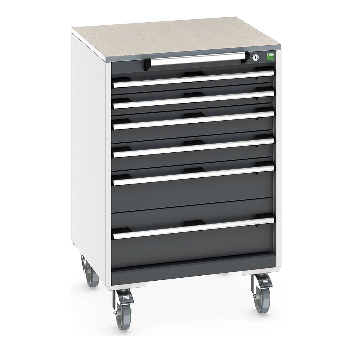 Bott Cubio Mobile Cabinets | 650mm Wide, Bott Cubio Mobile Cabinets | 650mm Wide, Bott Cubio Mobile Cabinet | 990h x 650w x 650d mm | 6 Drawers | Lino Worktop | Dark Grey Drawers | Light Grey Housing-0