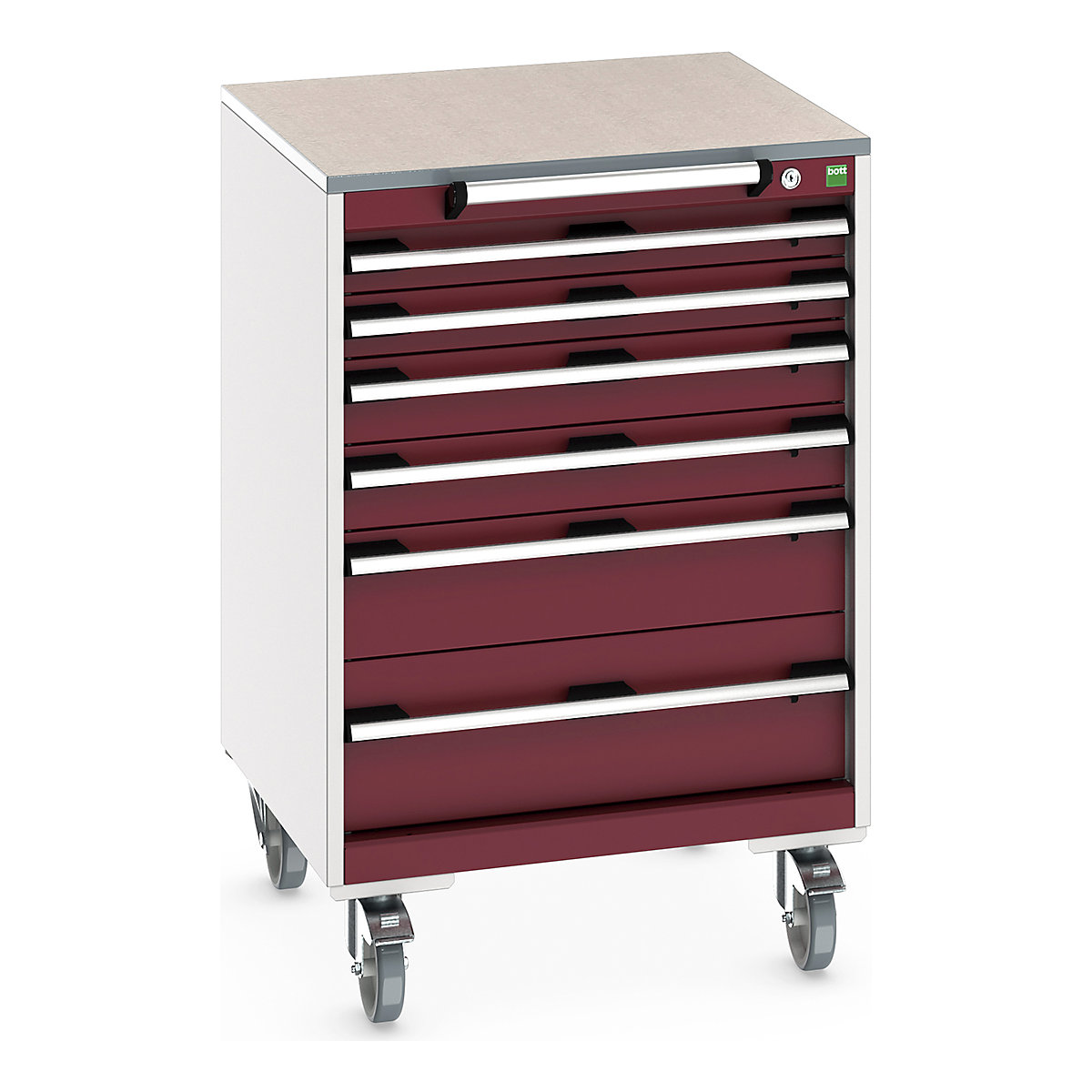 Bott Cubio Mobile Cabinets | 650mm Wide, Bott Cubio Mobile Cabinets | 650mm Wide, Bott Cubio Mobile Cabinet | 990h x 650w x 650d mm | 6 Drawers | Lino Worktop | Red Drawers | Light Grey Housing-0