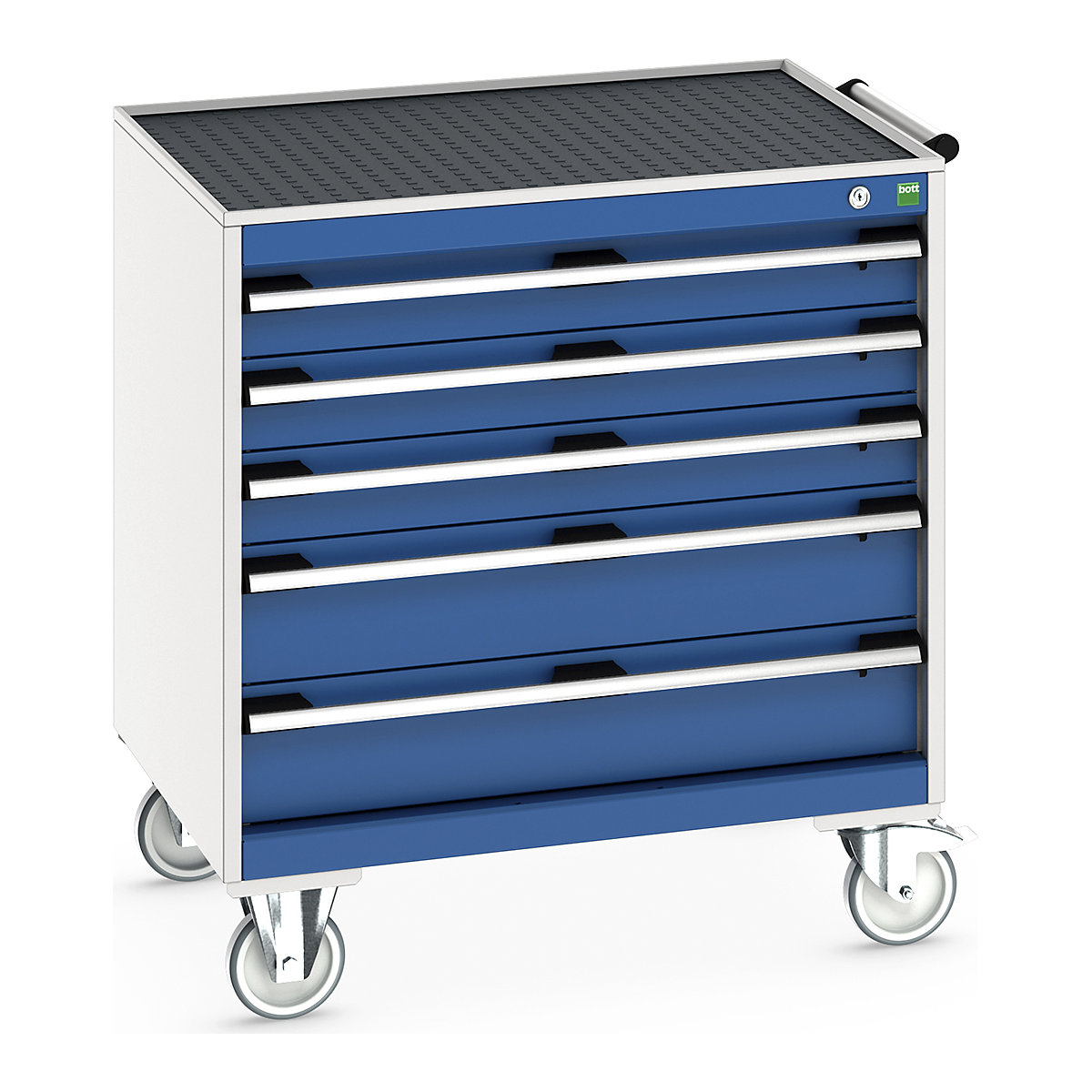 Bott Cubio Mobile Cabinets | 800mm Wide, Bott Cubio Mobile Cabinets | 800mm Wide, Bott Cubio Mobile Cabinet | 885h x 800w x 650d mm | 5 Drawers | Top Tray & Mat | Blue Drawers | Light Grey Housing-0
