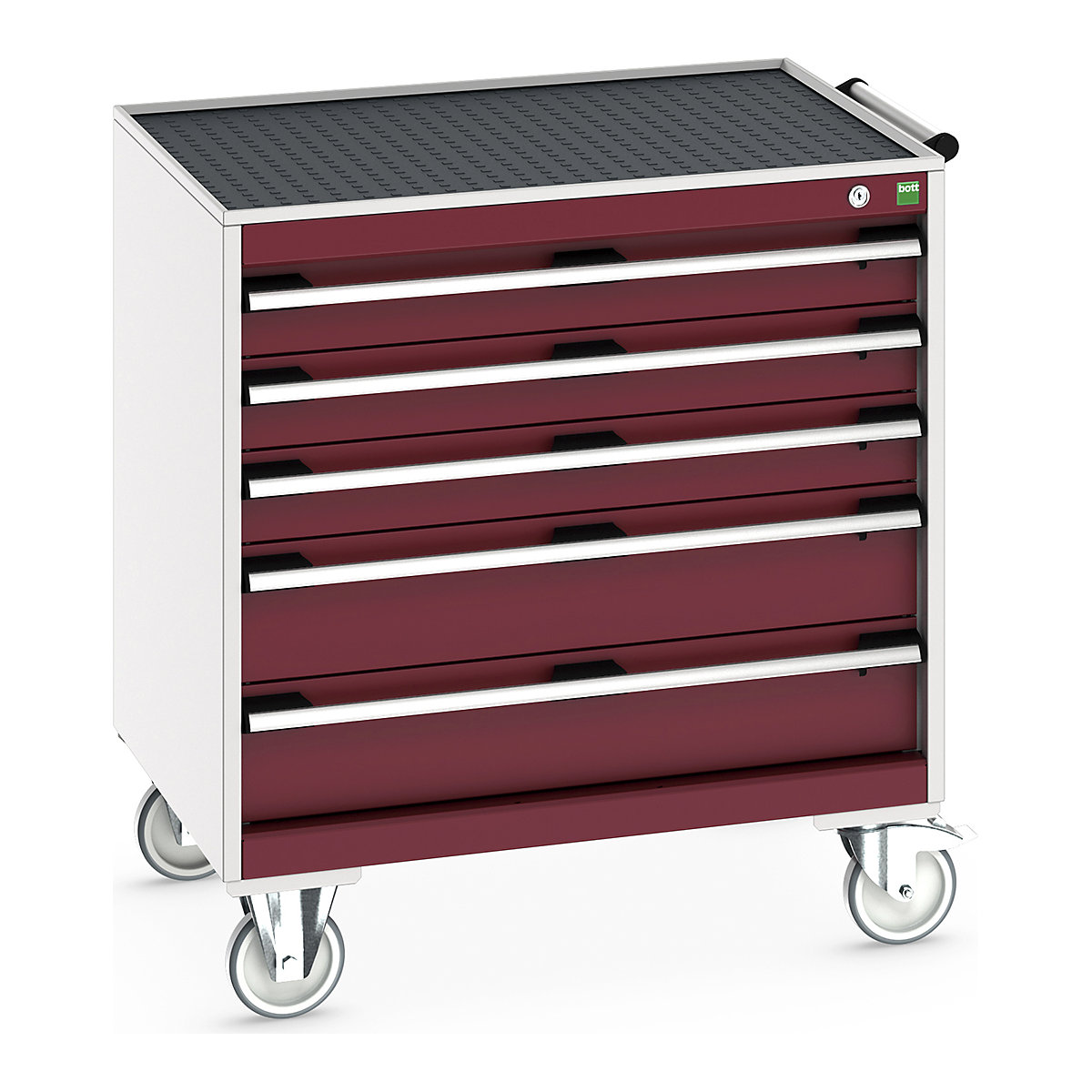 Bott Cubio Mobile Cabinets | 800mm Wide, Bott Cubio Mobile Cabinets | 800mm Wide, Bott Cubio Mobile Cabinet | 885h x 800w x 650d mm | 5 Drawers | Top Tray & Mat | Red Drawers | Light Grey Housing-0