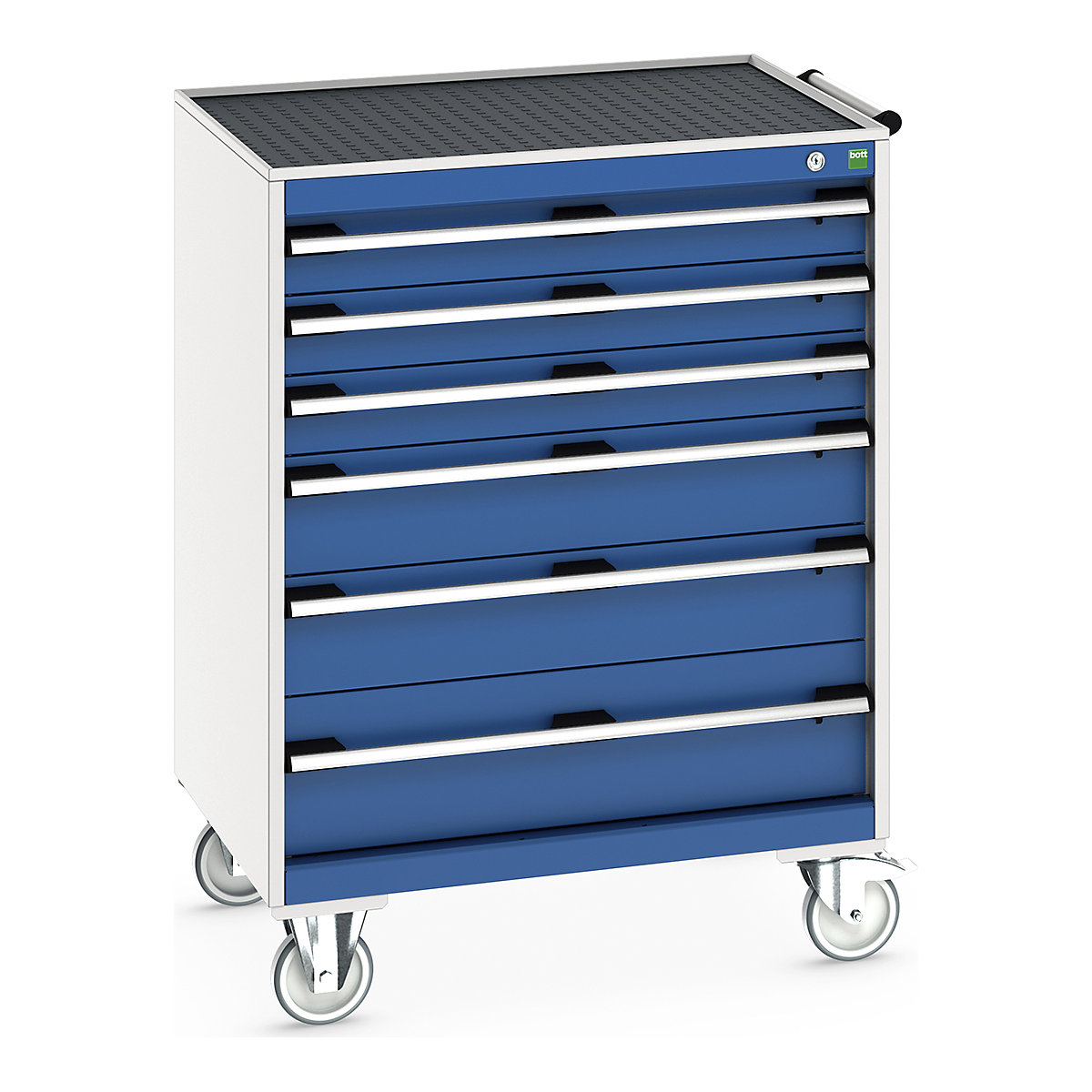 Bott Cubio Mobile Cabinets | 800mm Wide, Bott Cubio Mobile Cabinets | 800mm Wide, Bott Cubio Mobile Cabinet | 1085h x 800w x 650d mm | 6 Drawers | Top Tray & Mat | Blue Drawers | Light Grey Housing-0
