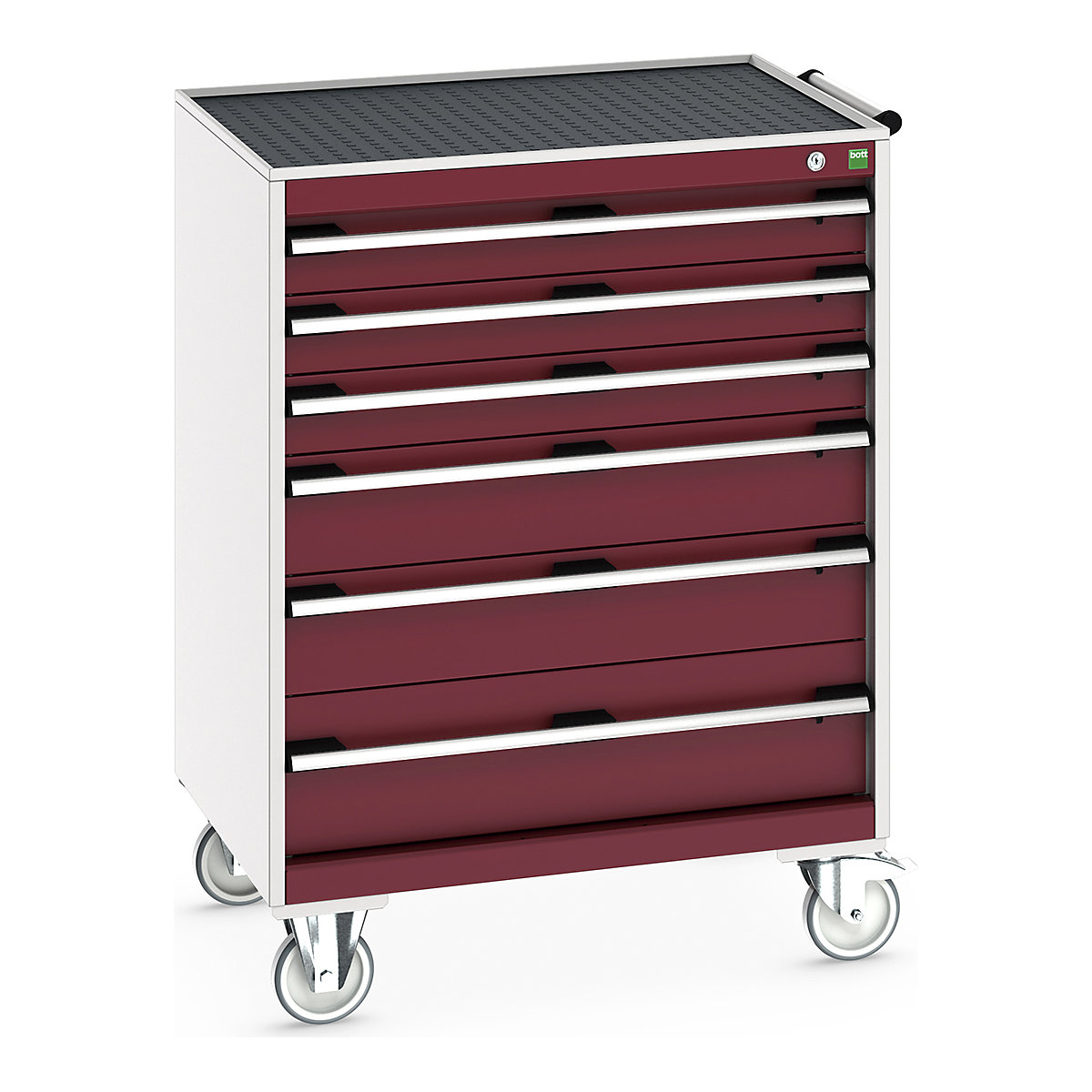 Bott Cubio Mobile Cabinets | 800mm Wide, Bott Cubio Mobile Cabinets | 800mm Wide, Bott Cubio Mobile Cabinet | 1085h x 800w x 650d mm | 6 Drawers | Top Tray & Mat | Red Drawers | Light Grey Housing-0