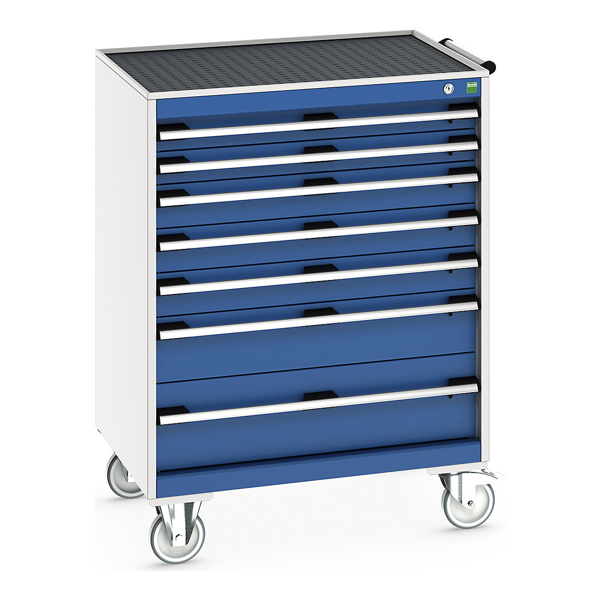 Bott Cubio Mobile Cabinets | 800mm Wide, Bott Cubio Mobile Cabinets | 800mm Wide, Bott Cubio Mobile Cabinet | 1085h x 800w x 650d mm | 7 Drawers | Top Tray & Mat | Blue Drawers | Light Grey Housing-0