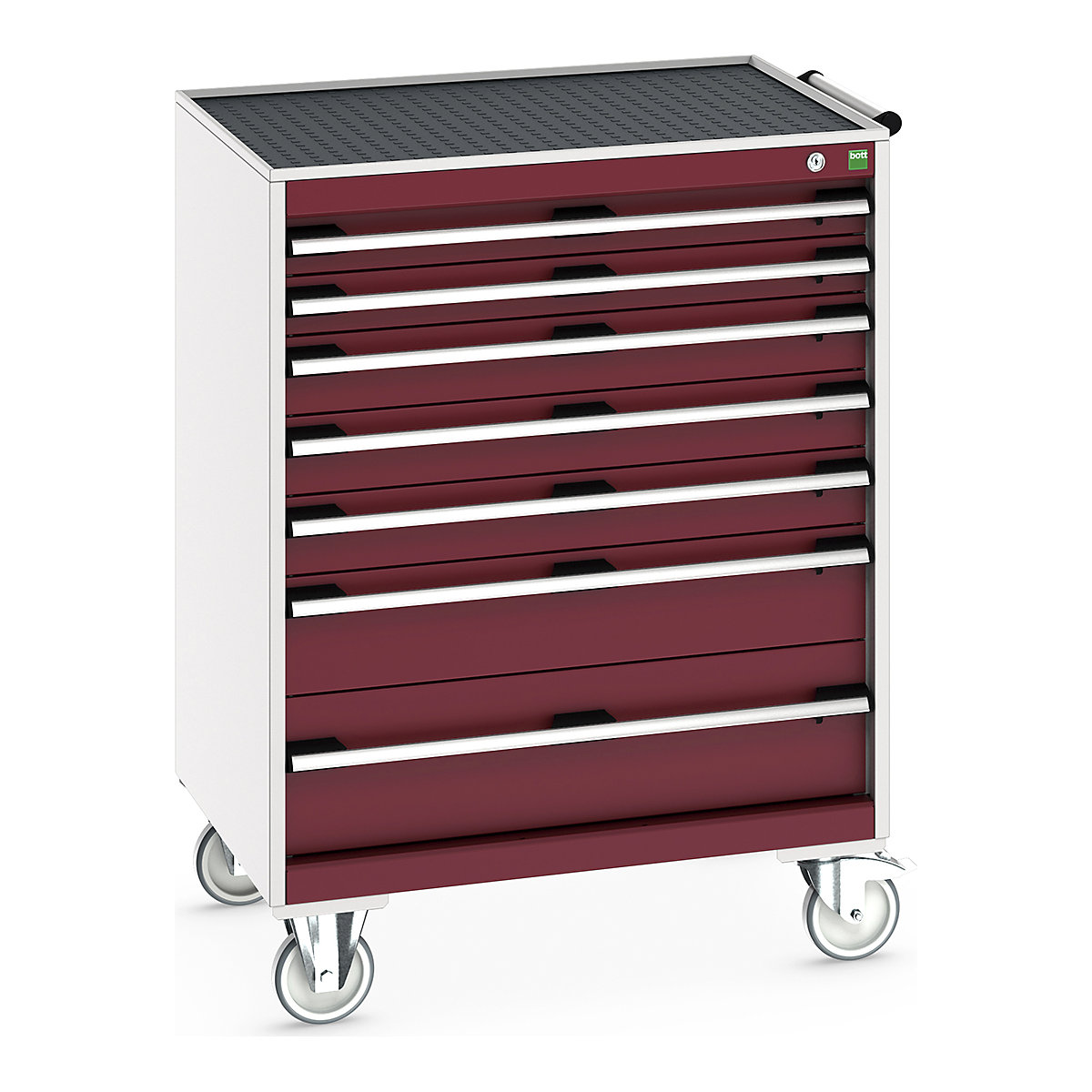 Bott Cubio Mobile Cabinets | 800mm Wide, Bott Cubio Mobile Cabinets | 800mm Wide, Bott Cubio Mobile Cabinet | 1085h x 800w x 650d mm | 7 Drawers | Top Tray & Mat | Red Drawers | Light Grey Housing-0