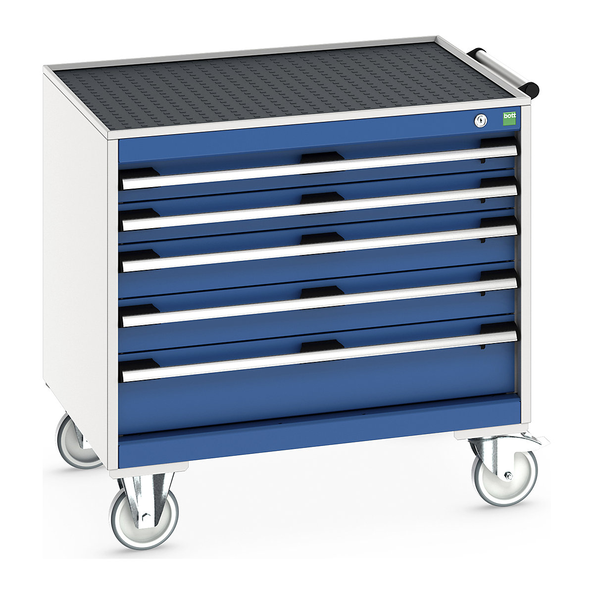 Bott Cubio Mobile Cabinets | 800mm Wide, Bott Cubio Mobile Cabinets | 800mm Wide, Bott Cubio Mobile Cabinet | 785h x 800w x 650d mm | 5 Drawers | Top Tray & Mat | Blue Drawers | Light Grey Housing-0