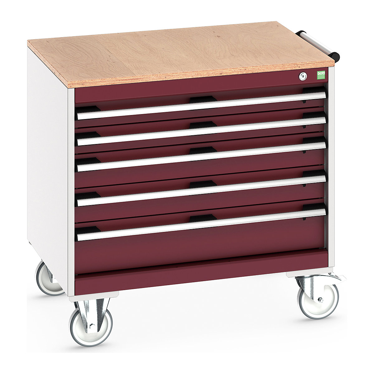 Bott Cubio Mobile Cabinets | 800mm Wide, Bott Cubio Mobile Cabinets | 800mm Wide, Bott Cubio Mobile Cabinet | 790h x 800w x 650d mm | 5 Drawers | MPX Worktop | Red Drawers | Light Grey Housing-0