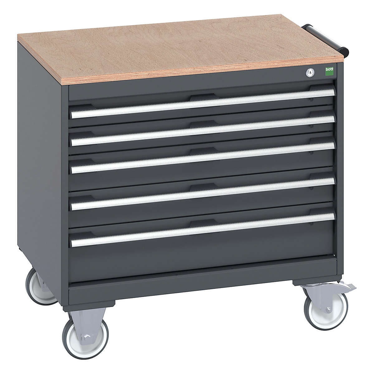 Bott Cubio Mobile Cabinets | 800mm Wide, Bott Cubio Mobile Cabinets | 800mm Wide, Bott Cubio Mobile Cabinet | 790h x 800w x 650d mm | 5 Drawers | MPX Worktop | Dark Grey Drawers | Dark Grey Housing-0