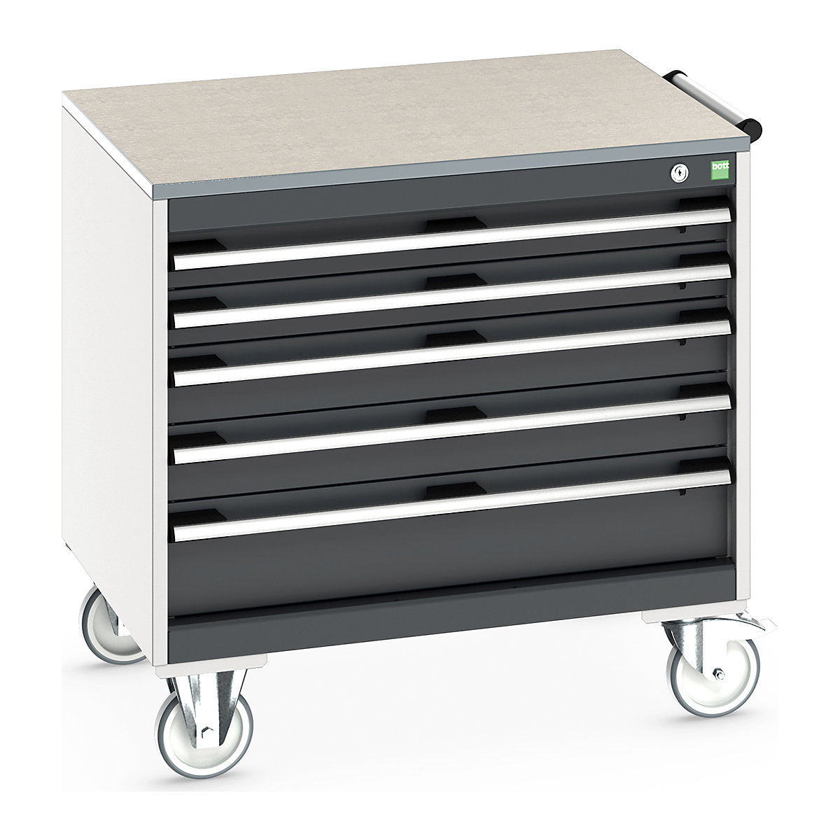 Bott Cubio Mobile Cabinets | 800mm Wide, Bott Cubio Mobile Cabinets | 800mm Wide, Bott Cubio Mobile Cabinet | 790h x 800w x 650d mm | 5 Drawers | Lino Worktop | Dark Grey Drawers | Light Grey Housing-0