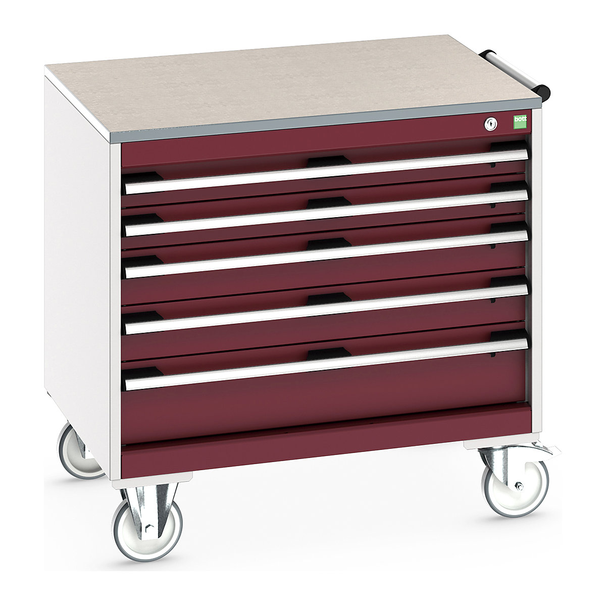 Bott Cubio Mobile Cabinets | 800mm Wide, Bott Cubio Mobile Cabinets | 800mm Wide, Bott Cubio Mobile Cabinet | 790h x 800w x 650d mm | 5 Drawers | Lino Worktop | Red Drawers | Light Grey Housing-0
