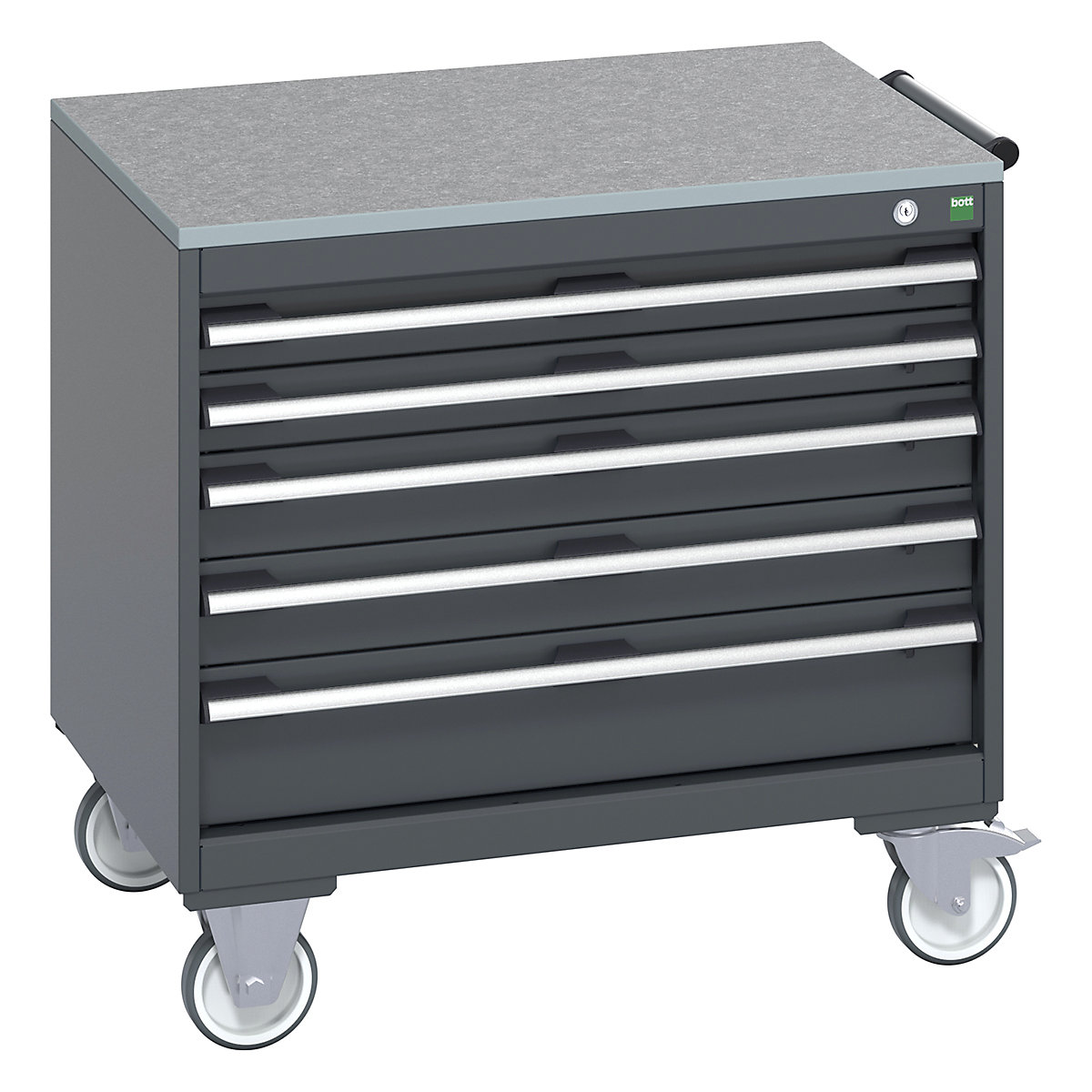 Bott Cubio Mobile Cabinets | 800mm Wide, Bott Cubio Mobile Cabinets | 800mm Wide, Bott Cubio Mobile Cabinet | 790h x 800w x 650d mm | 5 Drawers | Lino Worktop | Dark Grey Drawers | Dark Grey Housing-0