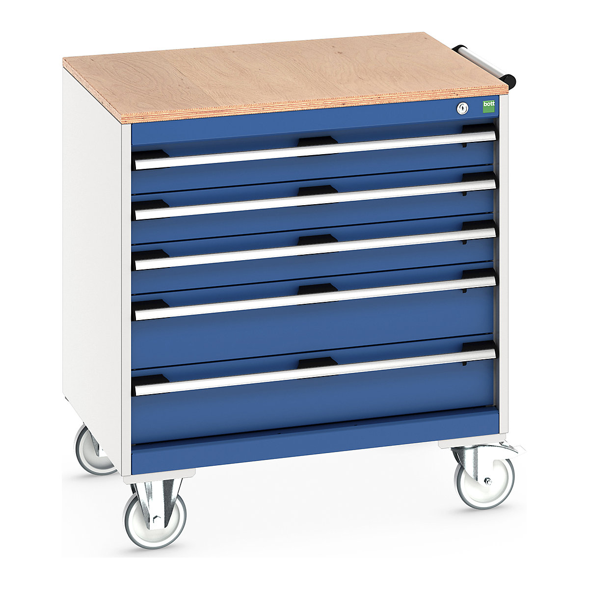 Bott Cubio Mobile Cabinets | 800mm Wide, Bott Cubio Mobile Cabinets | 800mm Wide, Bott Cubio Mobile Cabinet | 890h x 800w x 650d mm | 5 Drawers | MPX Worktop | Blue Drawers | Light Grey Housing-0