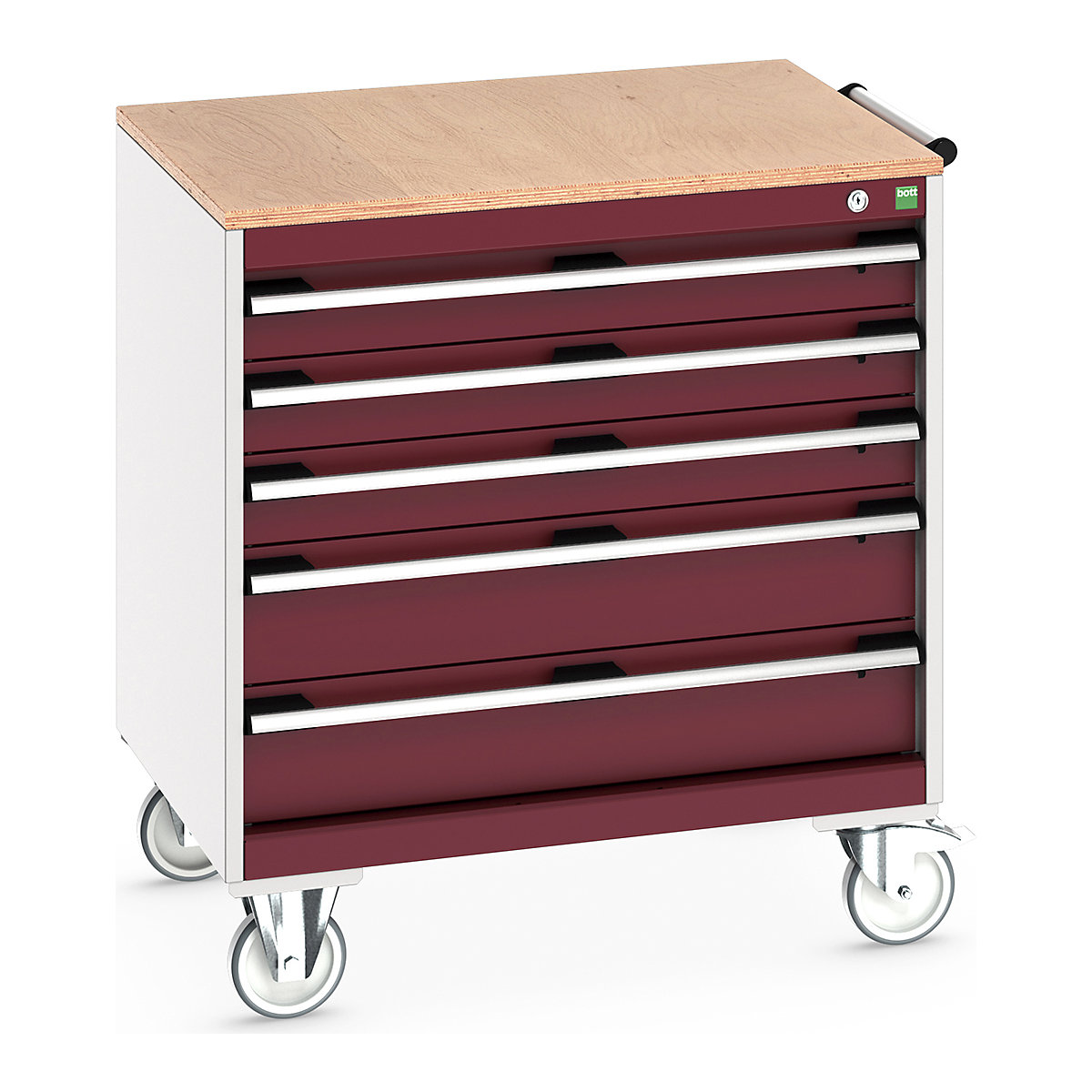 Bott Cubio Mobile Cabinets | 800mm Wide, Bott Cubio Mobile Cabinets | 800mm Wide, Bott Cubio Mobile Cabinet | 890h x 800w x 650d mm | 5 Drawers | MPX Worktop | Red Drawers | Light Grey Housing-0