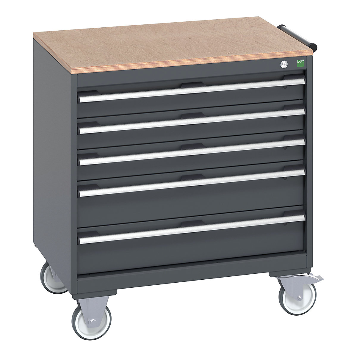 Bott Cubio Mobile Cabinets | 800mm Wide, Bott Cubio Mobile Cabinets | 800mm Wide, Bott Cubio Mobile Cabinet | 890h x 800w x 650d mm | 5 Drawers | MPX Worktop | Dark Grey Drawers | Dark Grey Housing-0