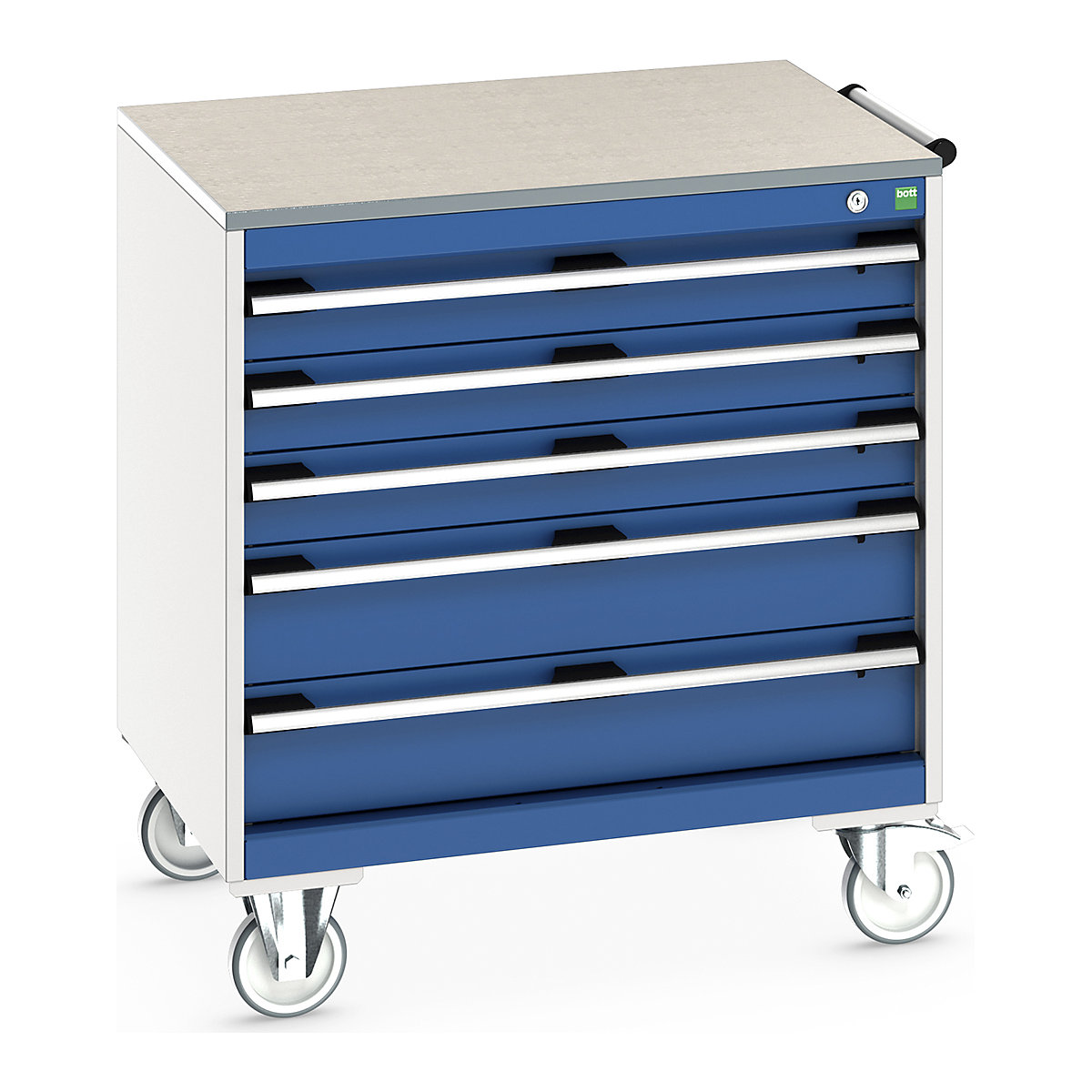 Bott Cubio Mobile Cabinets | 800mm Wide, Bott Cubio Mobile Cabinets | 800mm Wide, Bott Cubio Mobile Cabinet | 890h x 800w x 650d mm | 5 Drawers | Lino Worktop | Blue Drawers | Light Grey Housing-0