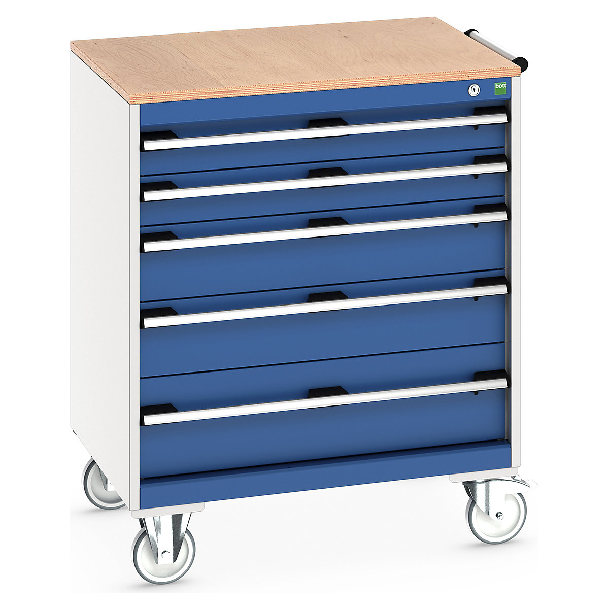 Bott Cubio Mobile Cabinets | 800mm Wide, Bott Cubio Mobile Cabinets | 800mm Wide, Bott Cubio Mobile Cabinet | 990h x 800w x 650d mm | 5 Drawers | MPX Worktop | Blue Drawers | Light Grey Housing-0