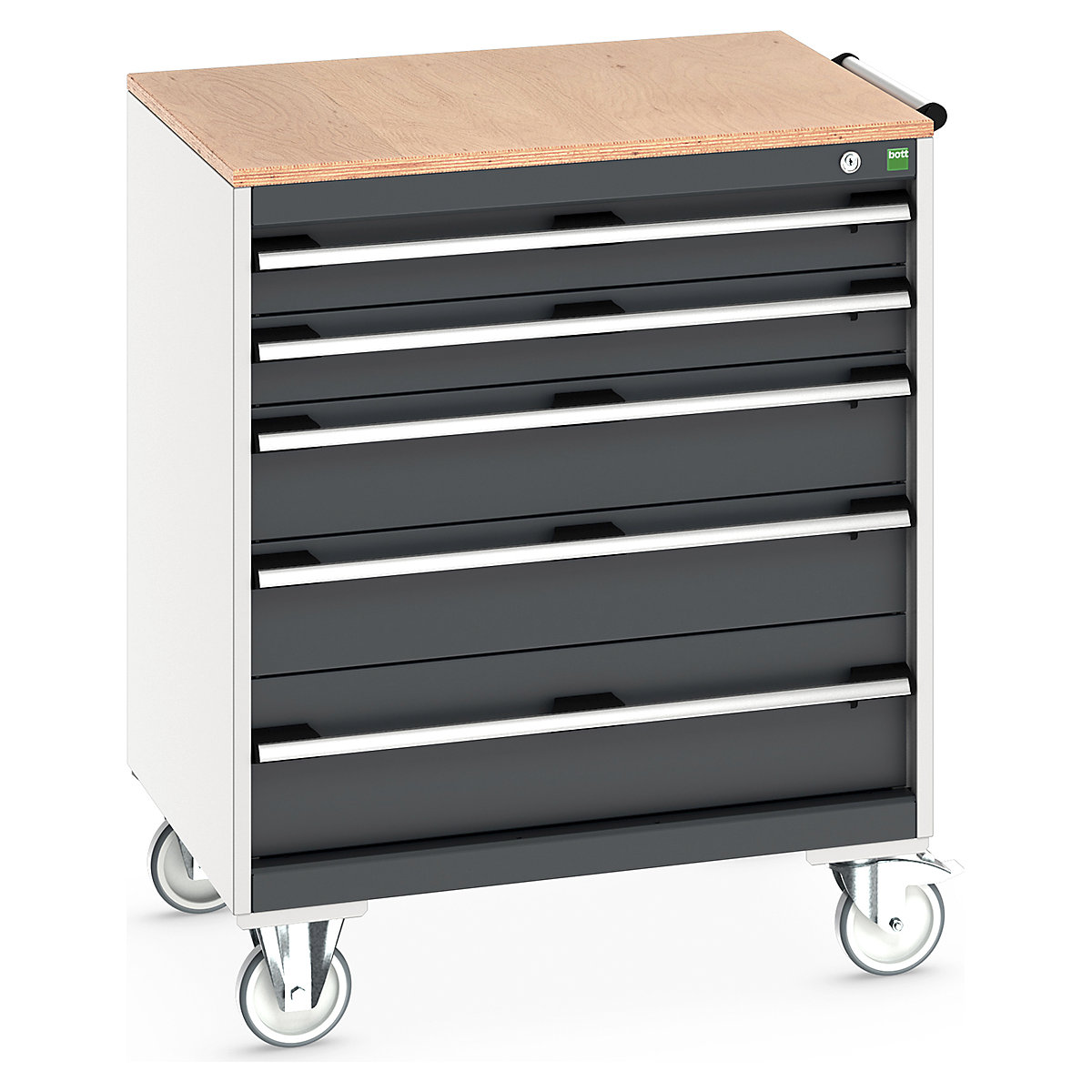 Bott Cubio Mobile Cabinets | 800mm Wide, Bott Cubio Mobile Cabinets | 800mm Wide, Bott Cubio Mobile Cabinet | 990h x 800w x 650d mm | 5 Drawers | MPX Worktop | Dark Grey Drawers | Light Grey Housing-0
