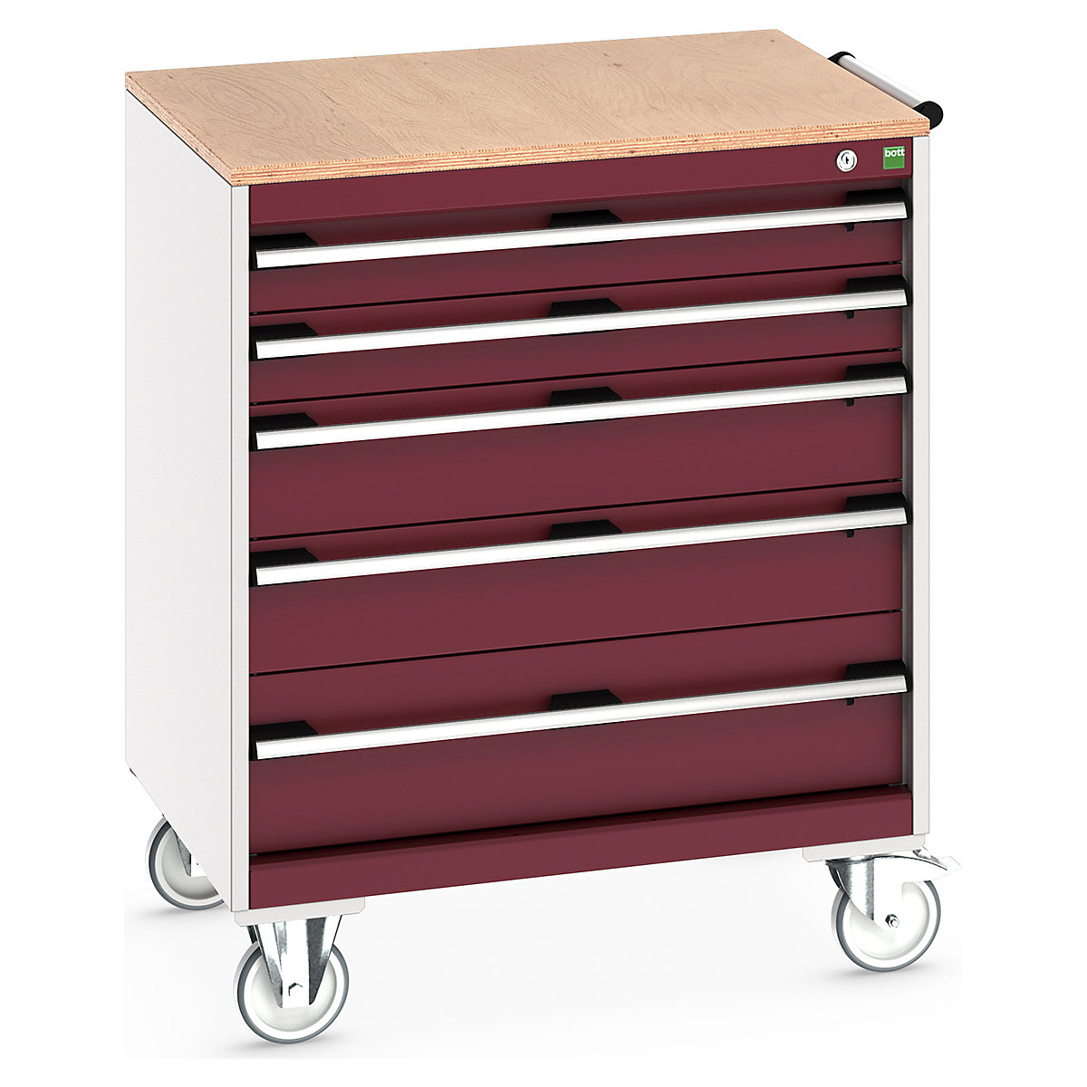 Bott Cubio Mobile Cabinets | 800mm Wide, Bott Cubio Mobile Cabinets | 800mm Wide, Bott Cubio Mobile Cabinet | 990h x 800w x 650d mm | 5 Drawers | MPX Worktop | Red Drawers | Light Grey Housing-0