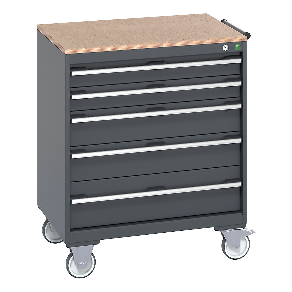 Bott Cubio Mobile Cabinets | 800mm Wide, Bott Cubio Mobile Cabinets | 800mm Wide, Bott Cubio Mobile Cabinet | 990h x 800w x 650d mm | 5 Drawers | MPX Worktop | Dark Grey Drawers | Dark Grey Housing-0
