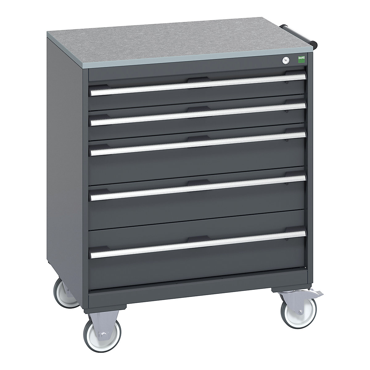 Bott Cubio Mobile Cabinets | 800mm Wide, Bott Cubio Mobile Cabinets | 800mm Wide, Bott Cubio Mobile Cabinet | 990h x 800w x 650d mm | 5 Drawers | Lino Worktop | Dark Grey Drawers | Dark Grey Housing-0