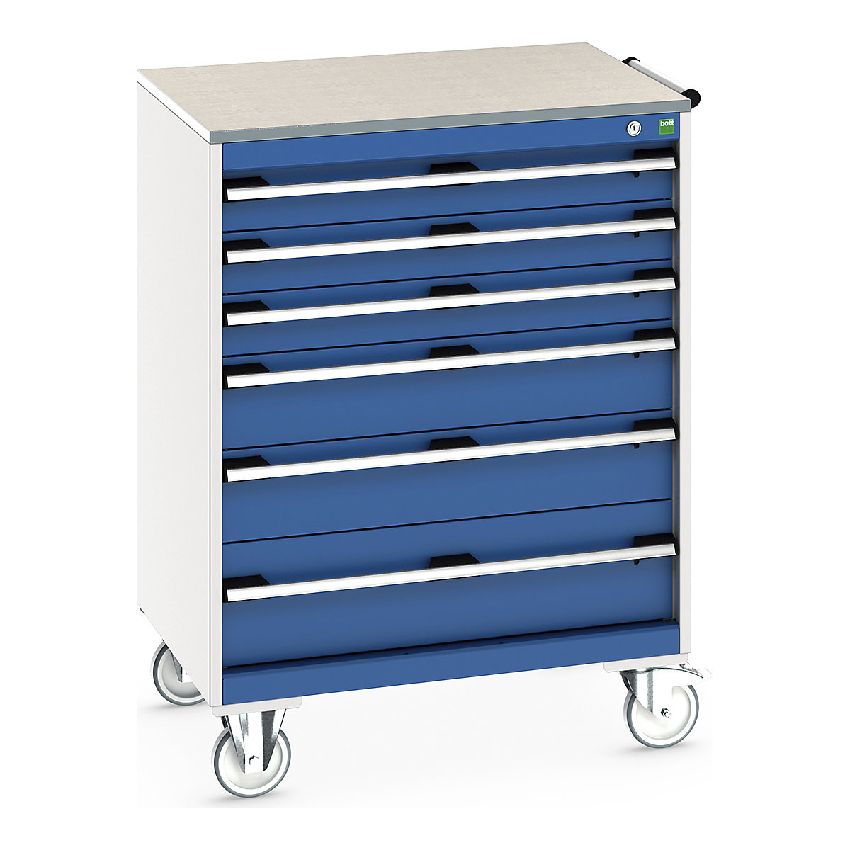 Bott Cubio Mobile Cabinets | 800mm Wide, Bott Cubio Mobile Cabinets | 800mm Wide, Bott Cubio Mobile Cabinet | 1090h x 800w x 650d mm | 6 Drawers | Lino Worktop | Blue Drawers | Light Grey Housing-0