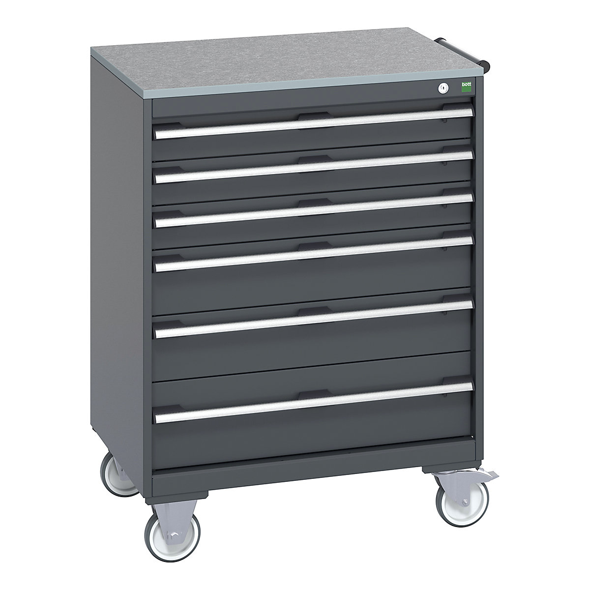 Bott Cubio Mobile Cabinets | 800mm Wide, Bott Cubio Mobile Cabinets | 800mm Wide, Bott Cubio Mobile Cabinet | 1090h x 800w x 650d mm | 6 Drawers | Lino Worktop | Dark Grey Drawers | Dark Grey Housing-0