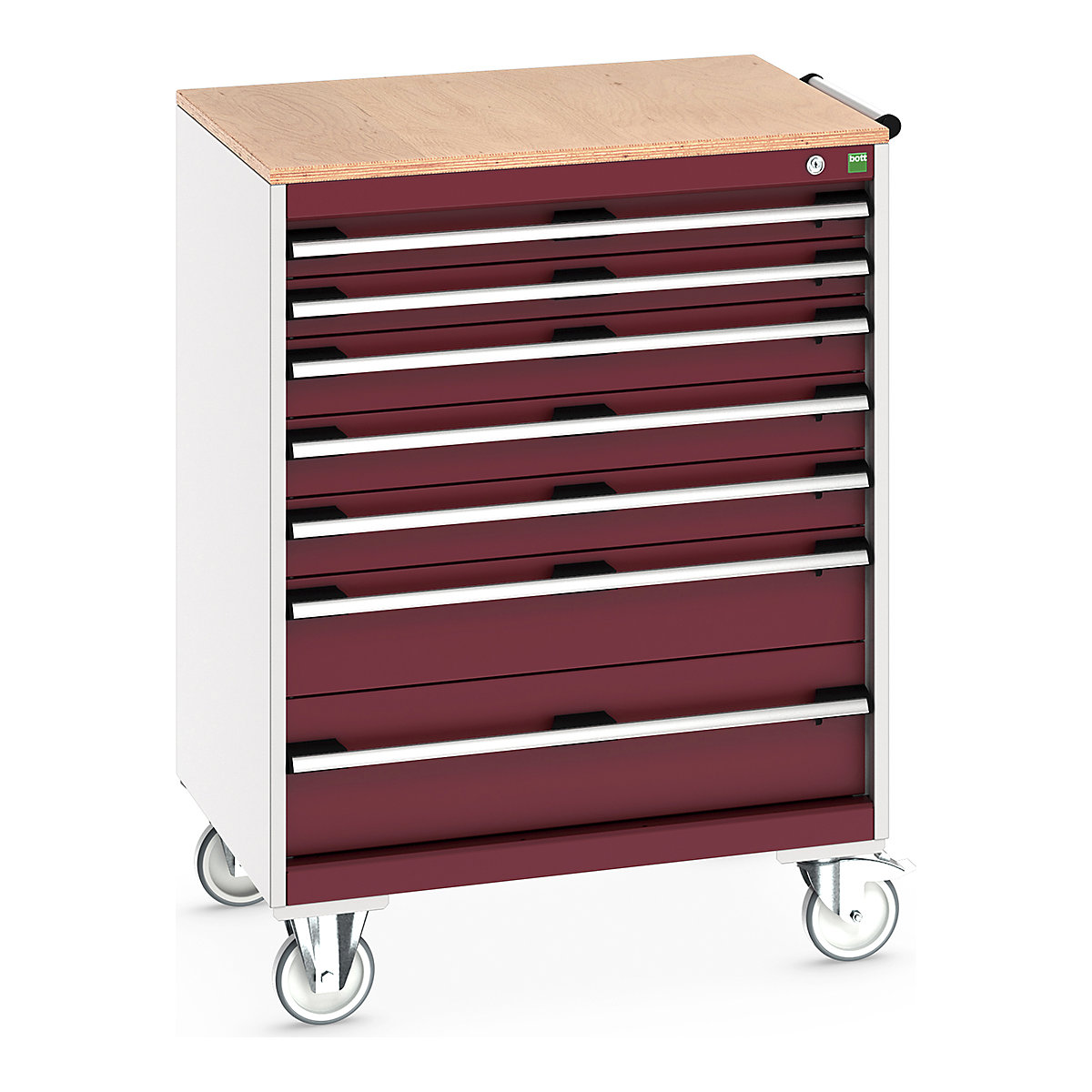 Bott Cubio Mobile Cabinets | 800mm Wide, Bott Cubio Mobile Cabinets | 800mm Wide, Bott Cubio Mobile Cabinet | 1090h x 800w x 650d mm | 7 Drawers | MPX Worktop | Red Drawers | Light Grey Housing-0