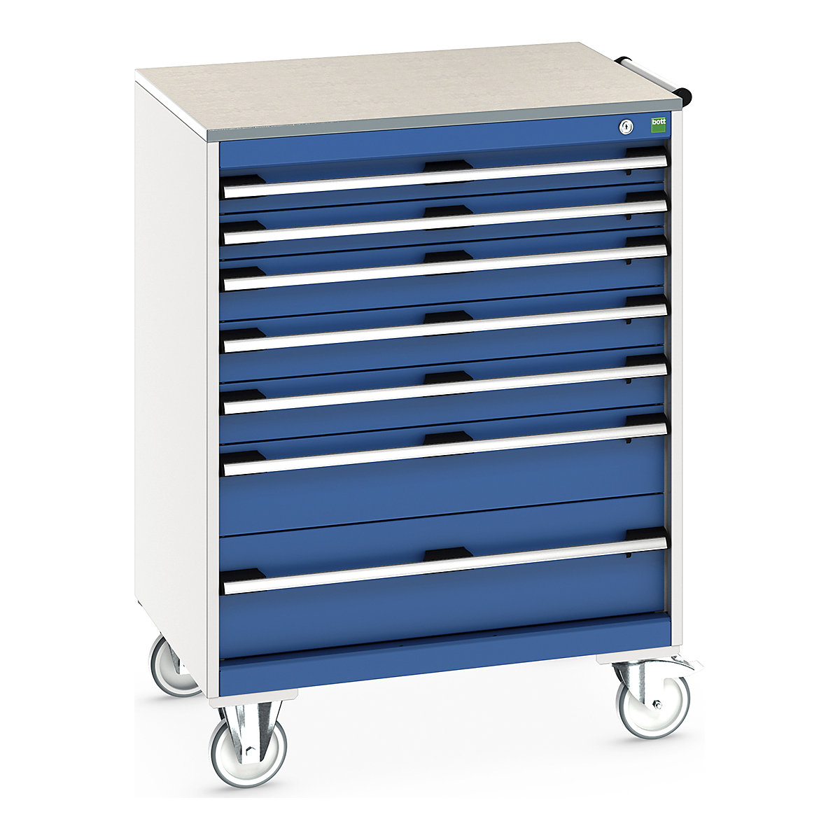 Bott Cubio Mobile Cabinets | 800mm Wide, Bott Cubio Mobile Cabinets | 800mm Wide, Bott Cubio Mobile Cabinet | 1090h x 800w x 650d mm | 7 Drawers | Lino Worktop | Blue Drawers | Light Grey Housing-0