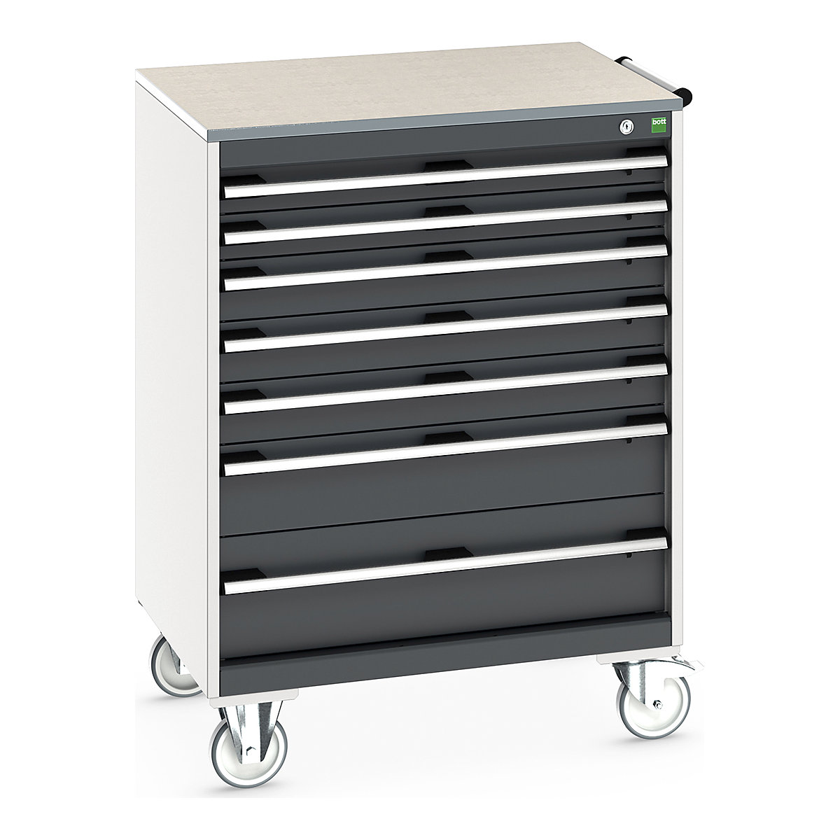 Bott Cubio Mobile Cabinets | 800mm Wide, Bott Cubio Mobile Cabinets | 800mm Wide, Bott Cubio Mobile Cabinet | 1090h x 800w x 650d mm | 7 Drawers | Lino Worktop | Dark Grey Drawers | Light Grey Housing-0