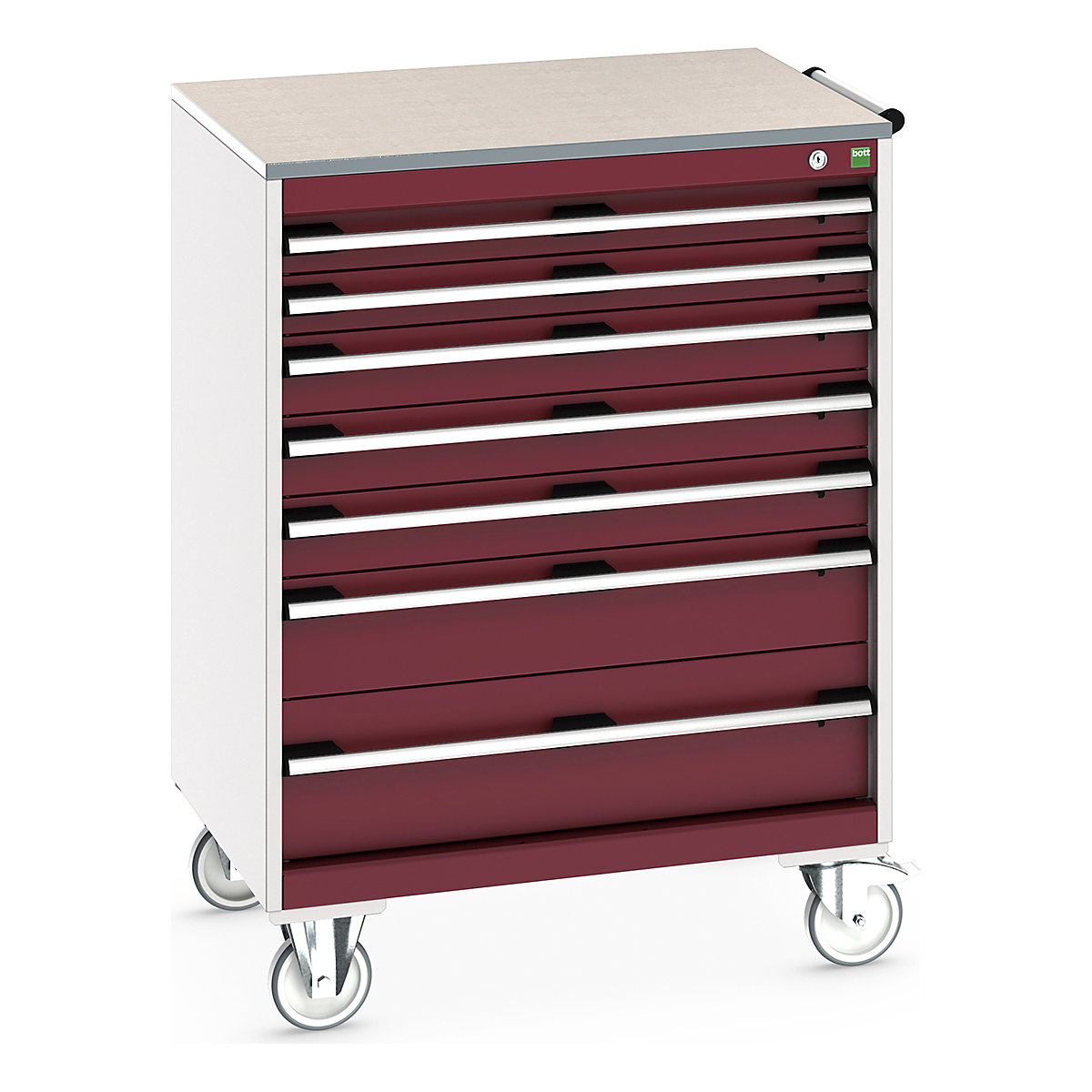 Bott Cubio Mobile Cabinets | 800mm Wide, Bott Cubio Mobile Cabinets | 800mm Wide, Bott Cubio Mobile Cabinet | 1090h x 800w x 650d mm | 7 Drawers | Lino Worktop | Red Drawers | Light Grey Housing-0