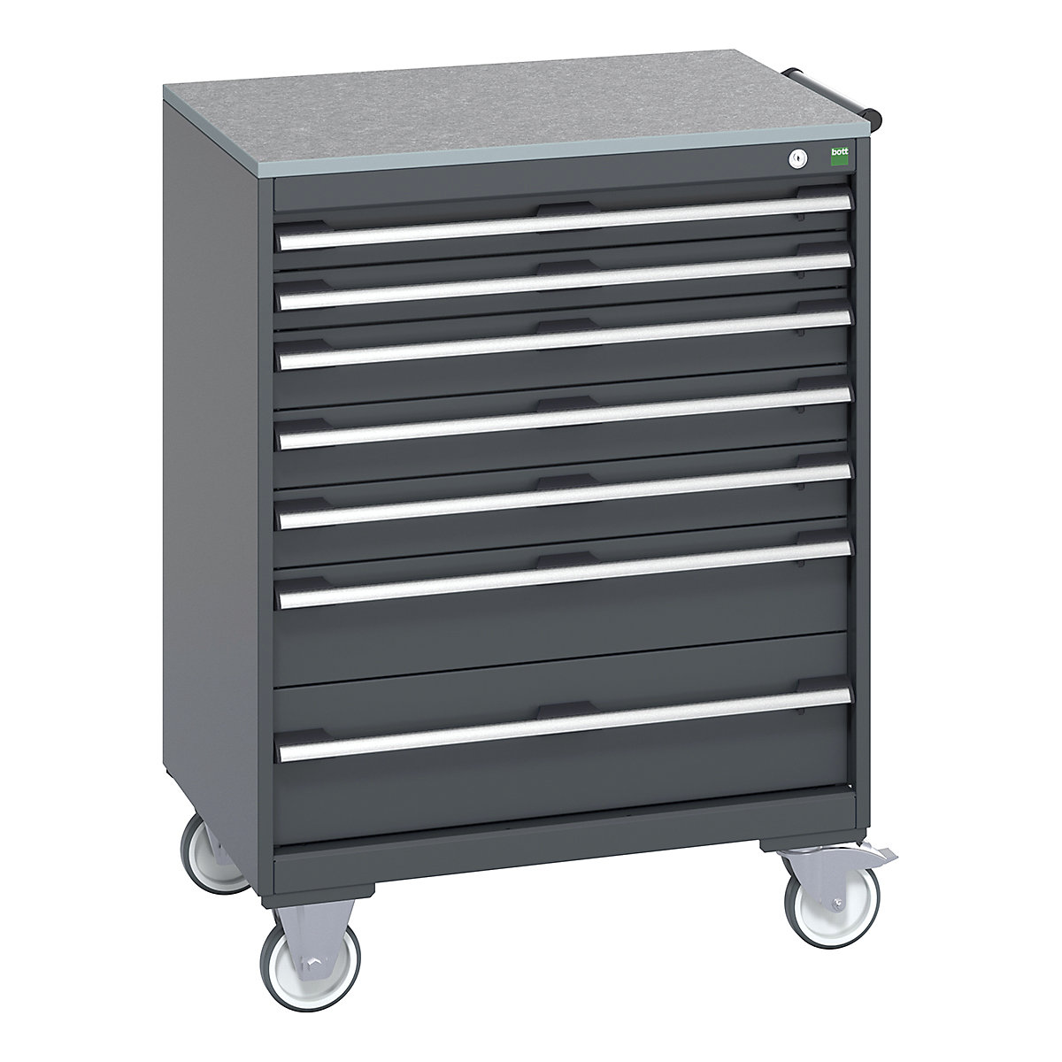Bott Cubio Mobile Cabinets | 800mm Wide, Bott Cubio Mobile Cabinets | 800mm Wide, Bott Cubio Mobile Cabinet | 1090h x 800w x 650d mm | 7 Drawers | Lino Worktop | Dark Grey Drawers | Dark Grey Housing-0