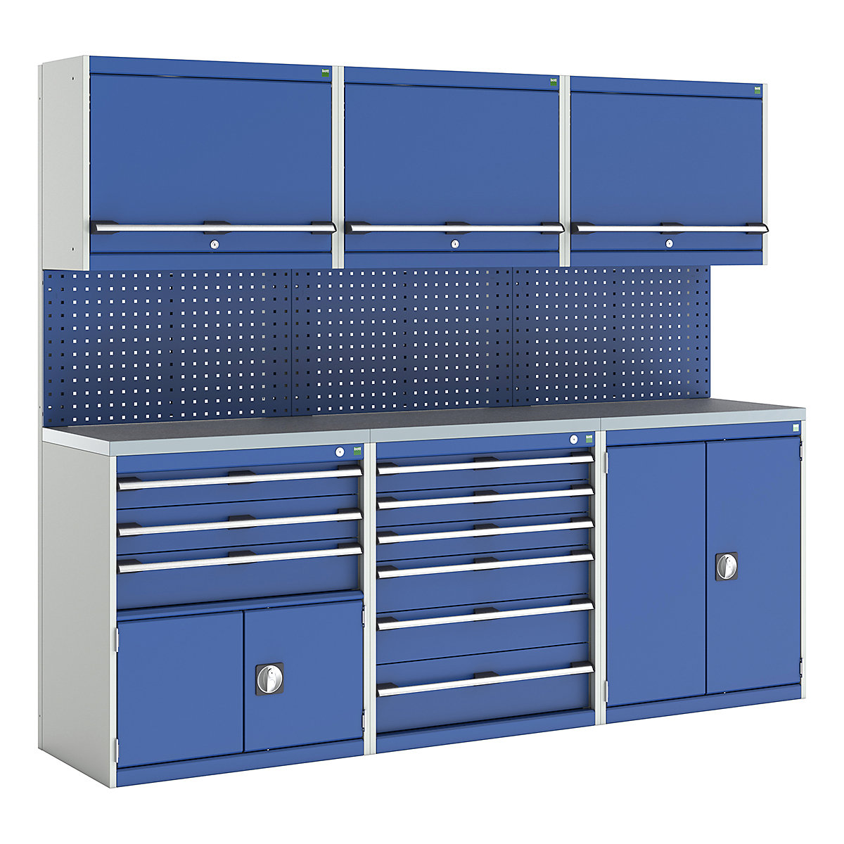 Bott Cubio Modular Workshop Kits, Bott Cubio Modular Workshop Kits, Bott Cubio Modular Workshop Kit | 2000h x 2400w x 565d mm | 4 Cupboards & 2 Cabinets | Perfo Back Panel | Blue-0