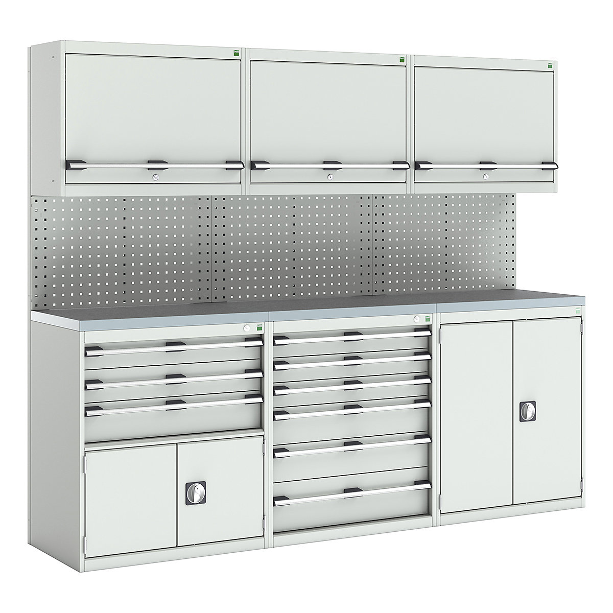 Bott Cubio Modular Workshop Kits, Bott Cubio Modular Workshop Kits, Bott Cubio Modular Workshop Kit | 2000h x 2400w x 565d mm | 4 Cupboards & 2 Cabinets | Perfo Back Panel | Light Grey-0
