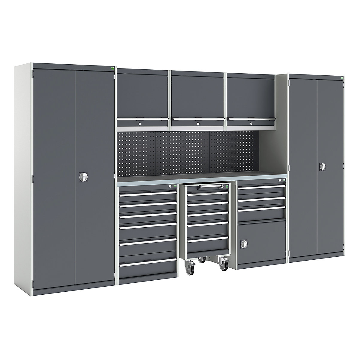 Bott Cubio Modular Workshop Kits, Bott Cubio Modular Workshop Kits, Bott Cubio Modular Workshop Kit | 2000h x 3550w x 565d mm | 5 Cupboards & 3 Cabinets | Perfo Back Panel | Anthracite Grey-0
