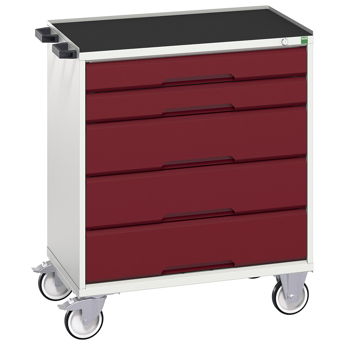 Bott Verso Mobile Cabinets | 800mm Wide, Bott Verso Mobile Cabinets | 800mm Wide, Bott Verso Mobile Cabinet | 965h x 800w x 550d mm | 5 Drawers | Top Tray & Mat | Red-0