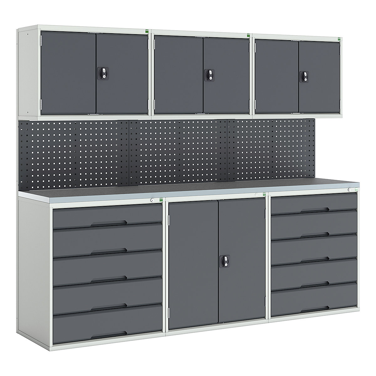 Bott Verso Modular Workshop Kits, Bott Verso Modular Workshop Kits, Bott Verso Modular Workshop Kit | 2000h x 2400w x 590d mm | 4 Cupboards & 2 Cabinets | Perfo Back Panel | Anthracite Grey-0