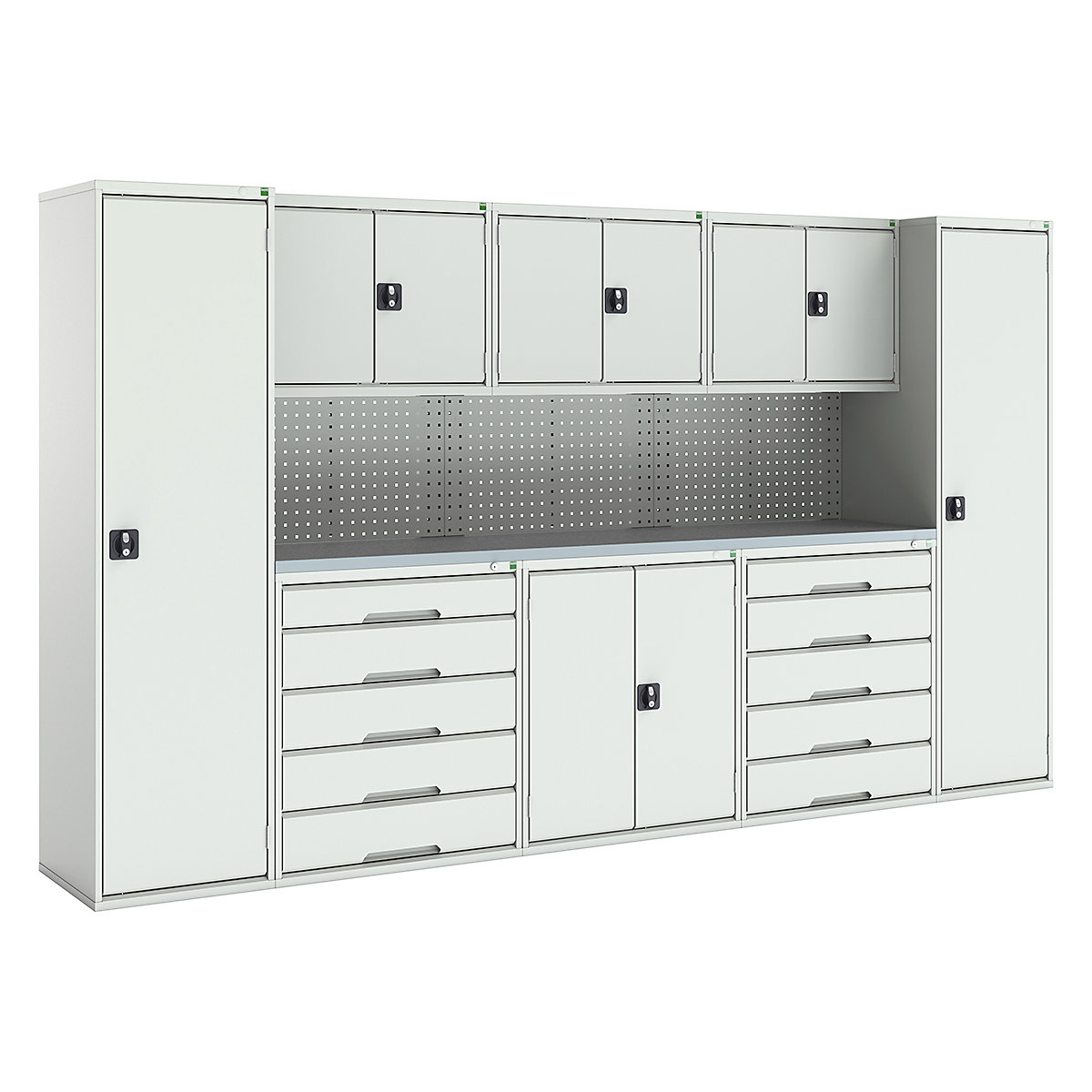 Bott Verso Modular Workshop Kits, Bott Verso Modular Workshop Kits, Bott Verso Modular Workshop Kit | 2000h x 3450w x 590d mm | 6 Cupboards & 2 Cabinets | Perfo Back Panel | Light Grey-0