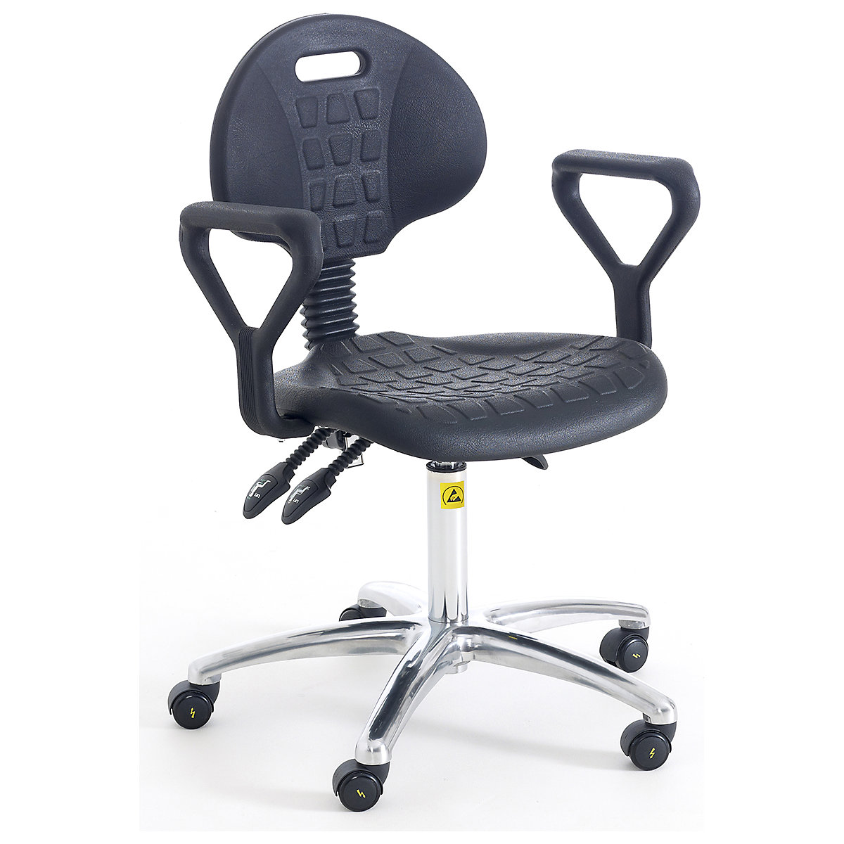BiGDUG Polyurethane ESD Task Chairs, BiGDUG Polyurethane ESD Task Chairs, BiGDUG Polyurethane ESD Task Chair with Castors & Arms | 410 - 535mm Adjustment | Black Vinyl-0