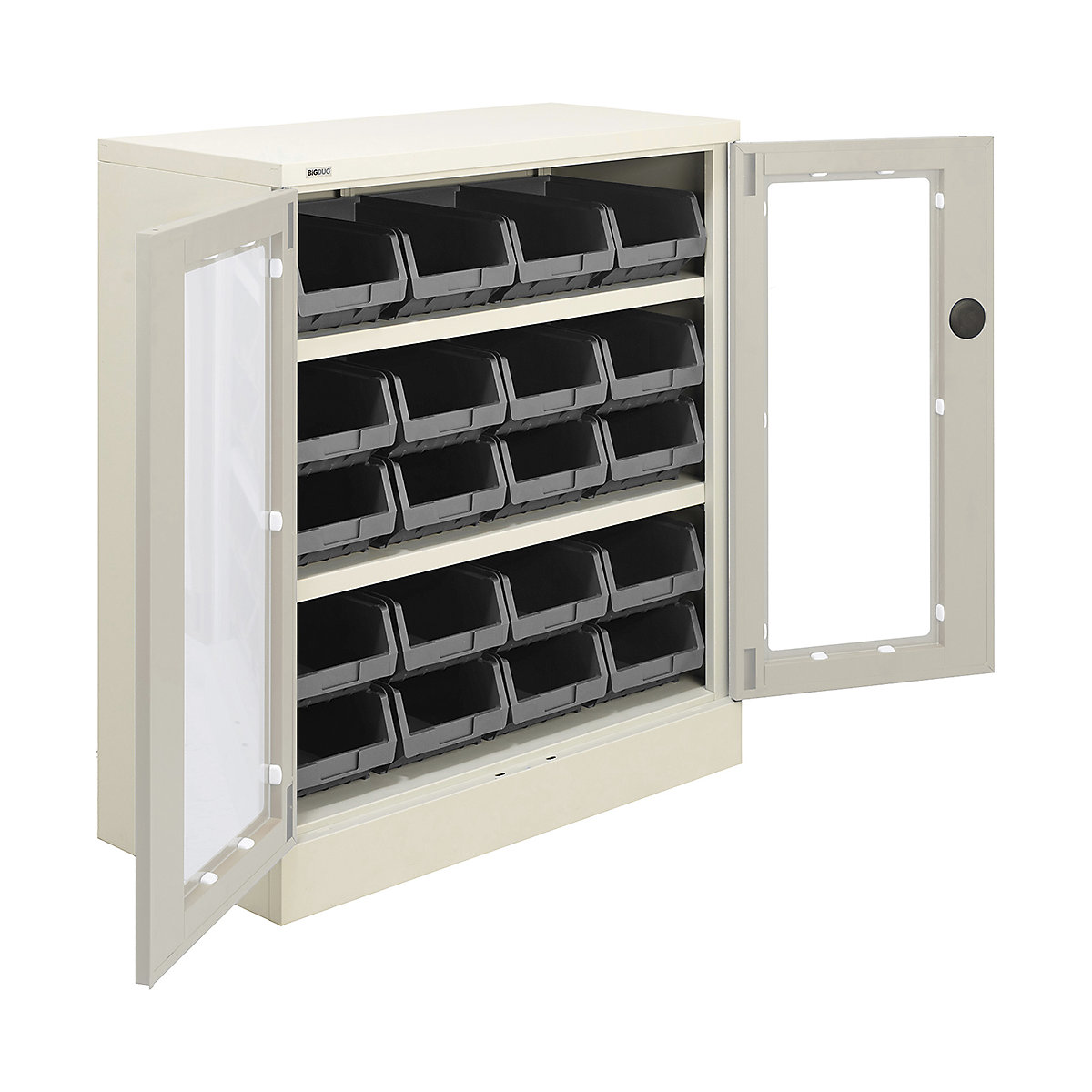 BiGDUG Essentials Steel Workplace Cupboards with Plastic Parts Bins