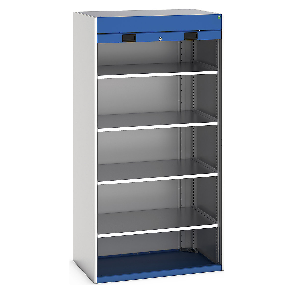 Bott Cubio Roller Shutter Door Cupboards, Bott Cubio Roller Shutter Door Cupboards, Bott Cubio Roller Shutter Door Cupboard | 2000h x 1050w x 650d mm | 4 Shelves | Blue Doors | Light Grey Housing-0