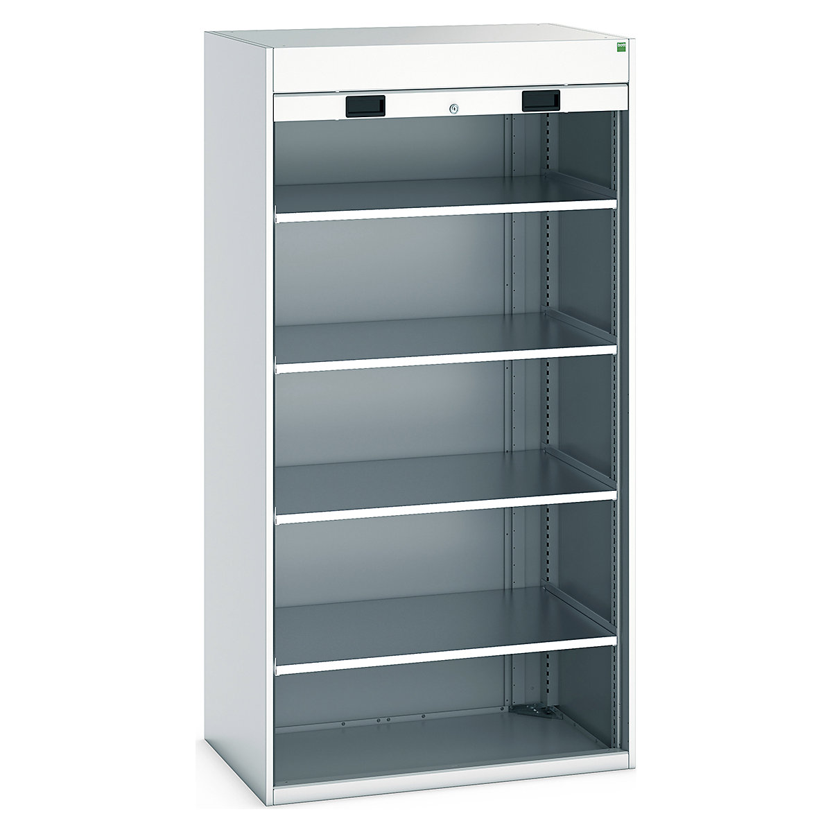 Bott Cubio Roller Shutter Door Cupboards, Bott Cubio Roller Shutter Door Cupboards, Bott Cubio Roller Shutter Door Cupboard | 2000h x 1050w x 650d mm | 4 Shelves | Light Grey Doors | Light Grey Housing-0
