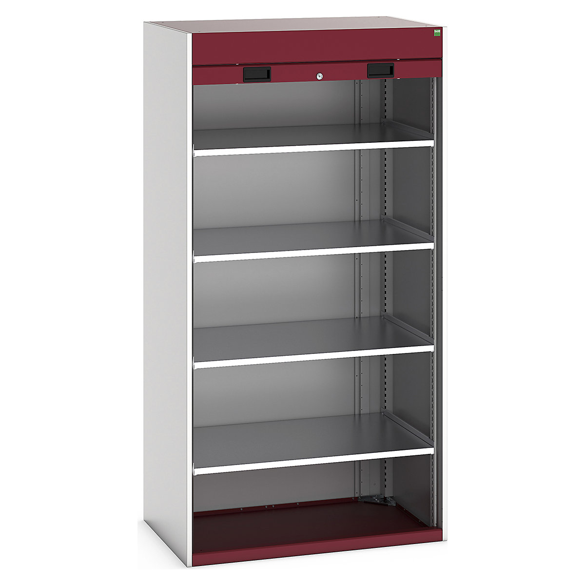 Bott Cubio Roller Shutter Door Cupboards, Bott Cubio Roller Shutter Door Cupboards, Bott Cubio Roller Shutter Door Cupboard | 2000h x 1050w x 650d mm | 4 Shelves | Red Doors | Light Grey Housing-0