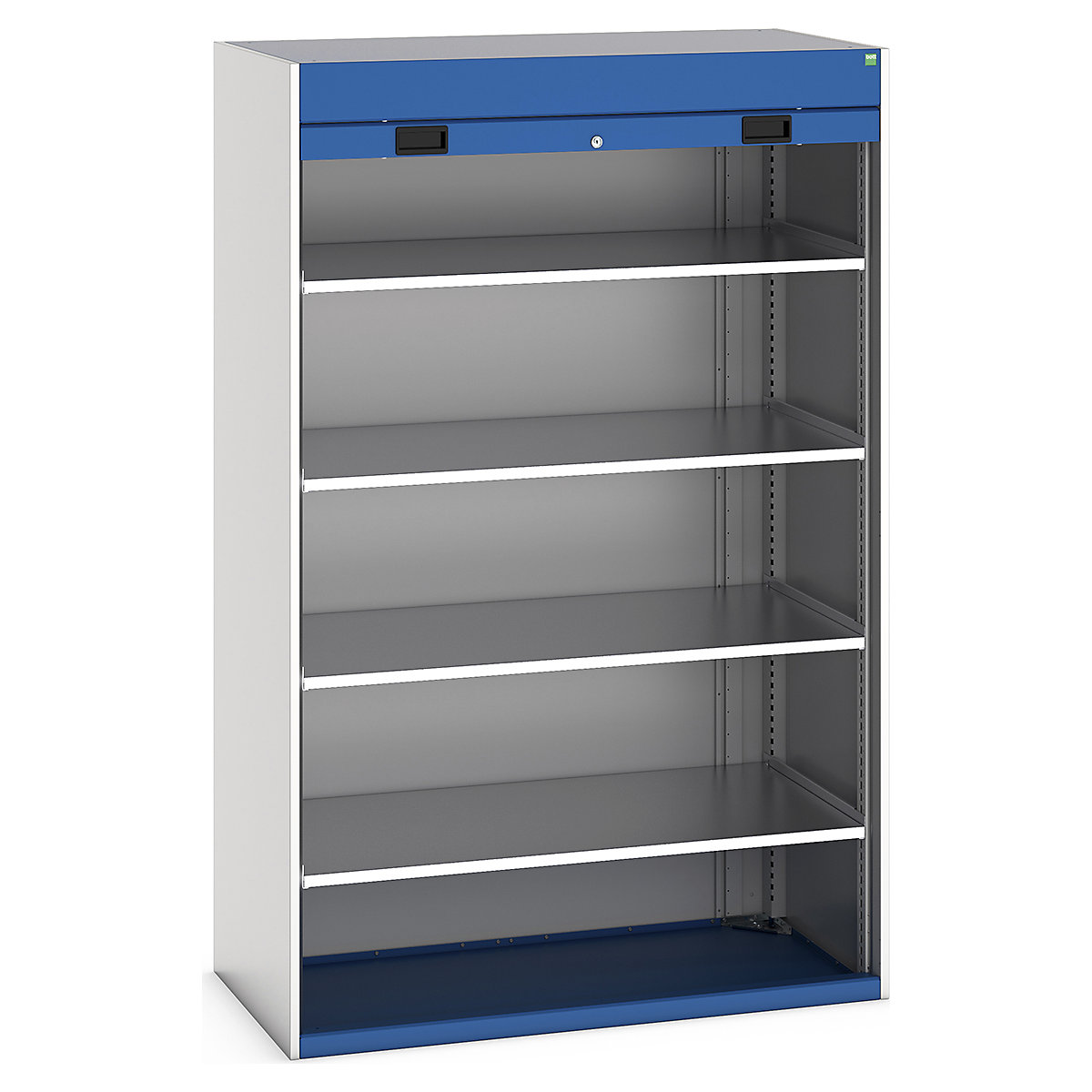 Bott Cubio Roller Shutter Door Cupboards, Bott Cubio Roller Shutter Door Cupboards, Bott Cubio Roller Shutter Door Cupboard | 2000h x 1300w x 650d mm | 4 Shelves | Blue Doors | Light Grey Housing-0