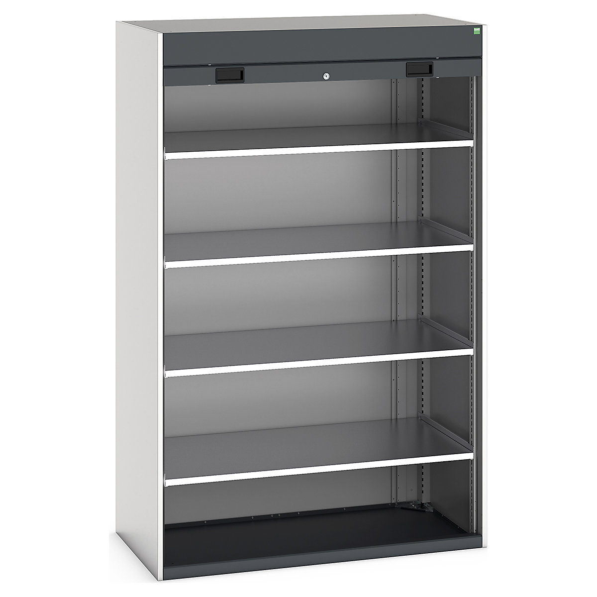 Bott Cubio Roller Shutter Door Cupboards, Bott Cubio Roller Shutter Door Cupboards, Bott Cubio Roller Shutter Door Cupboard | 2000h x 1300w x 650d mm | 4 Shelves | Dark Grey Doors | Light Grey Housing-0