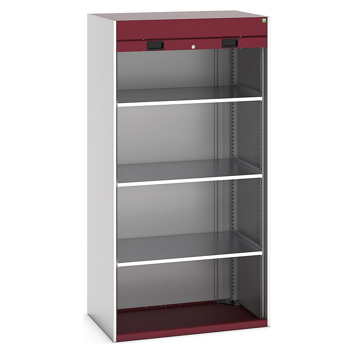Bott Cubio Roller Shutter Door Cupboards, Bott Cubio Roller Shutter Door Cupboards, Bott Cubio Roller Shutter Door Cupboard | 2000h x 1050w x 650d mm | 3 Shelves | Red Doors | Light Grey Housing-0