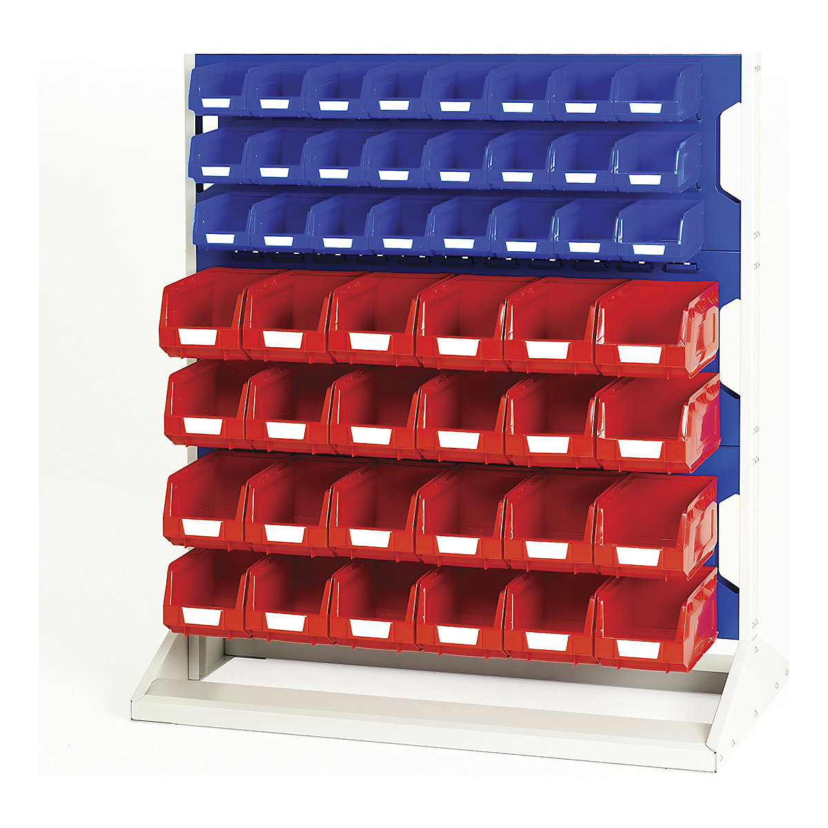 Bott Perfo Louvre Panel Rack | 1125mm High, Bott Perfo Louvre Panel Rack | 1125mm High, Bott Perfo Louvre Panel Rack | Double Sided | 1125h x 1000w x 550d mm | 48 x No. 2 Red Bins & 48 x No. 3 Blue Bins | Blue-0