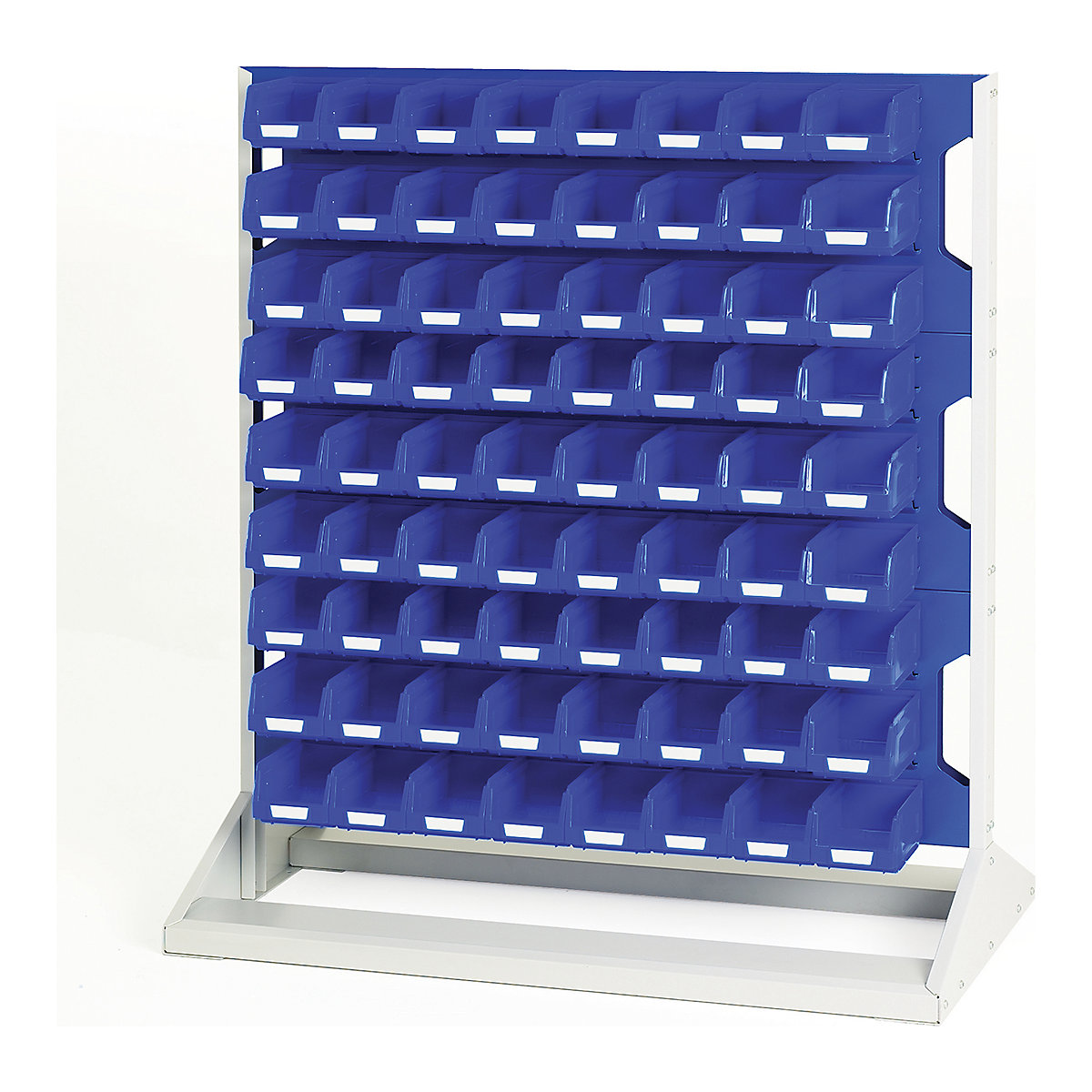 Bott Perfo Louvre Panel Rack | 1125mm High, Bott Perfo Louvre Panel Rack | 1125mm High, Bott Perfo Louvre Panel Rack | Double Sided | 1125h x 1000w x 550d mm | 144 x No2. Blue Bins | Blue-0