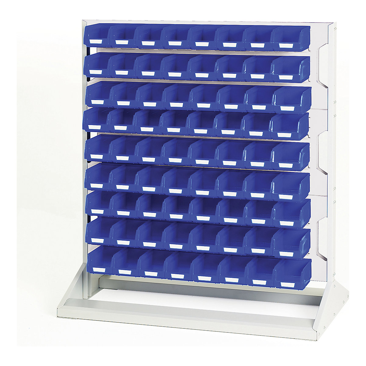 Bott Perfo Louvre Panel Rack | 1125mm High, Bott Perfo Louvre Panel Rack | 1125mm High, Bott Perfo Louvre Panel Rack | Double Sided | 1125h x 1000w x 550d mm | 144 x No2. Blue Bins | Light Grey-0